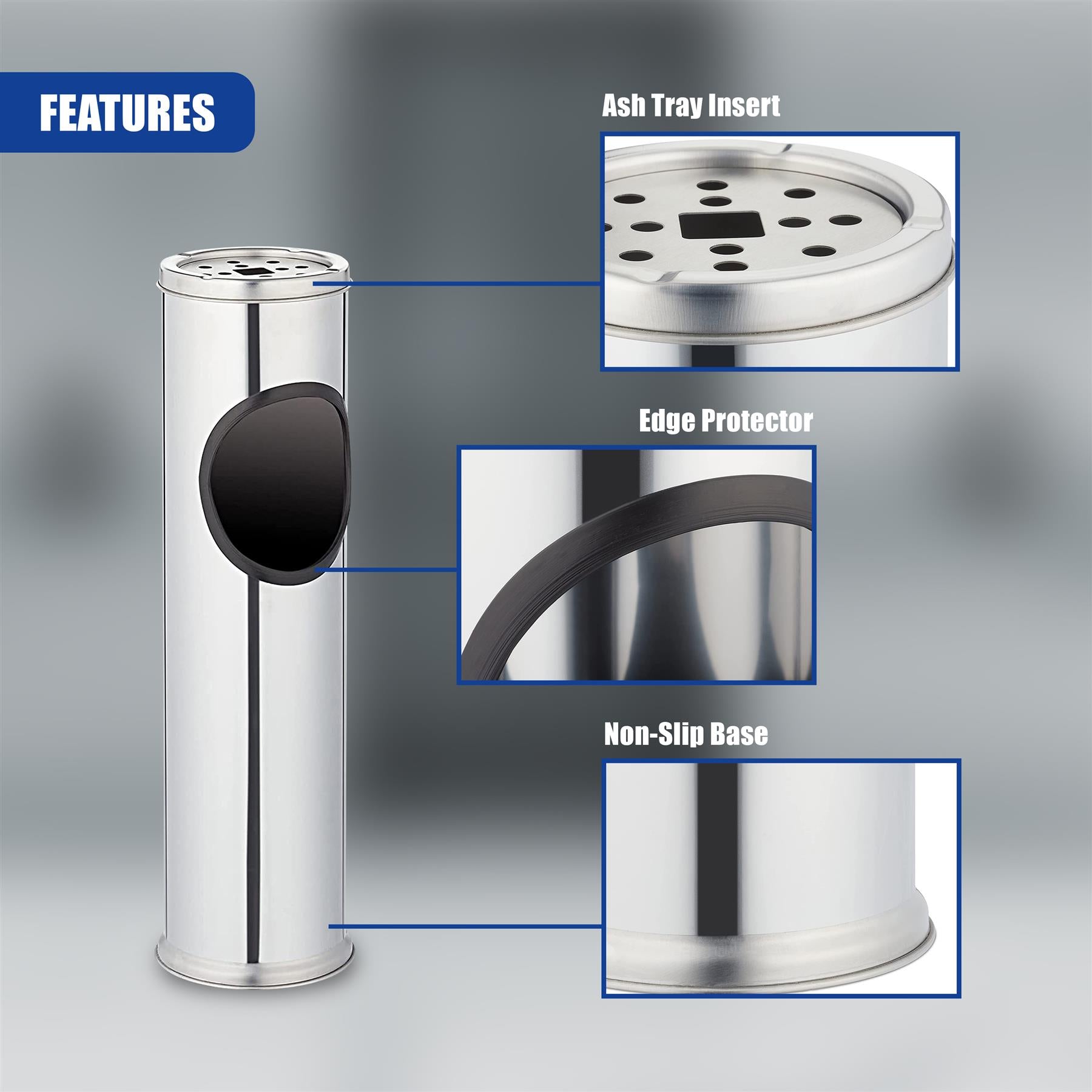 Free Standing Stainless Steel Outdoor Ashtray with Bin