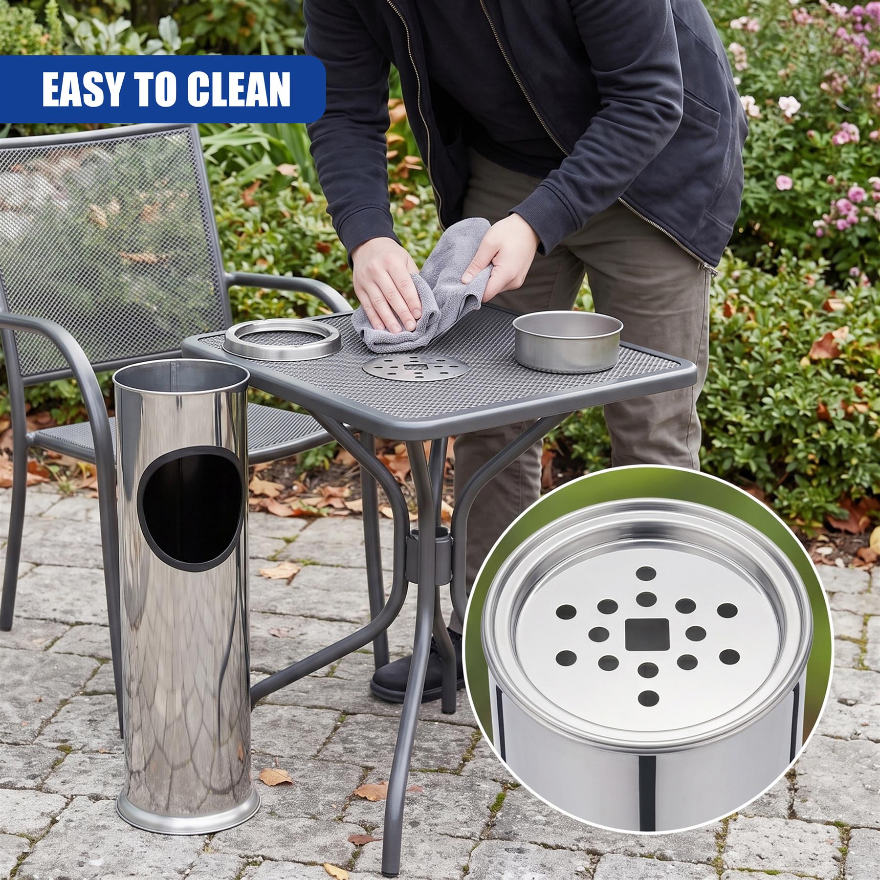 Free Standing Stainless Steel Outdoor Ashtray with Bin