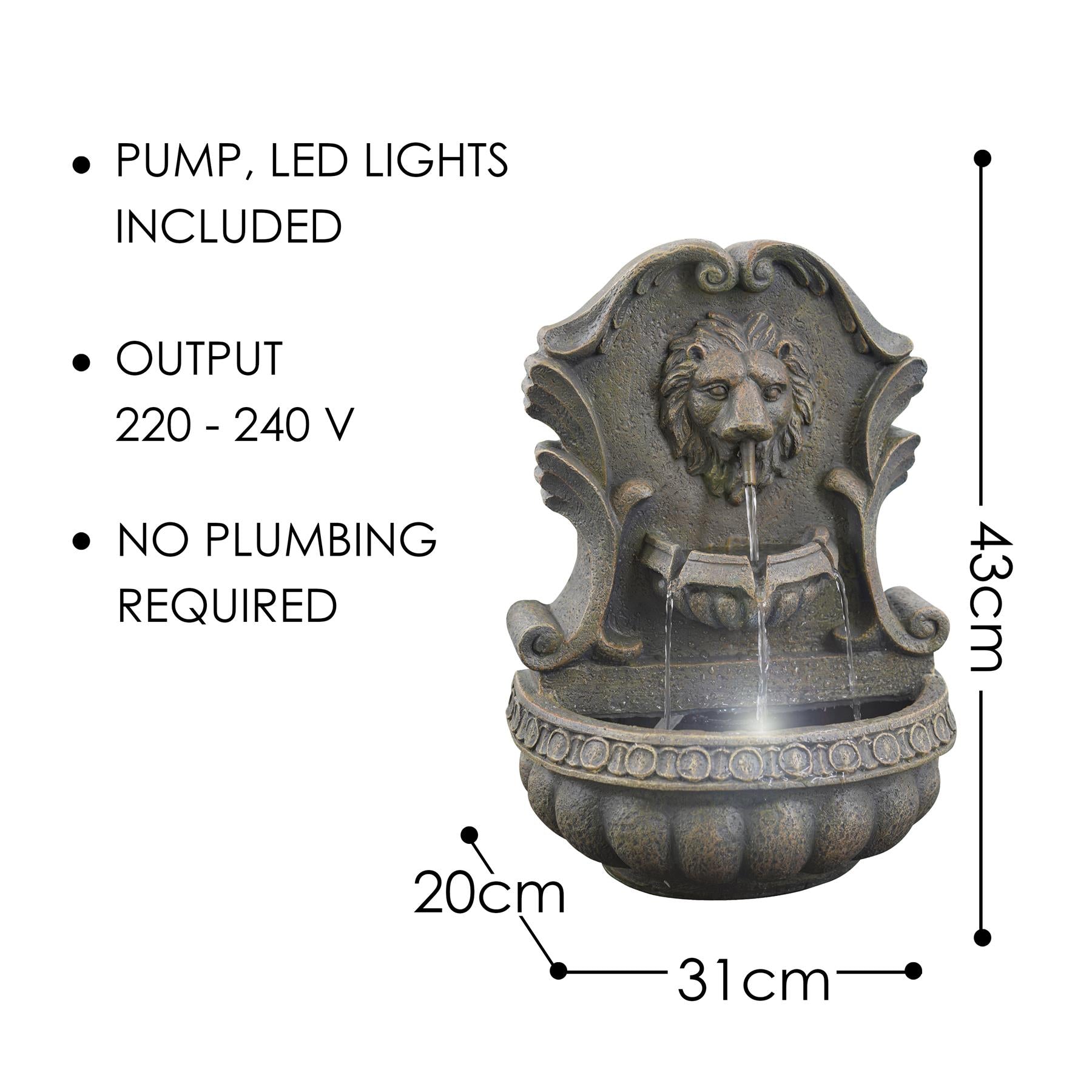Lion Water Feature Outdoor With LED by GEEZY - The Magic Toy Shop
