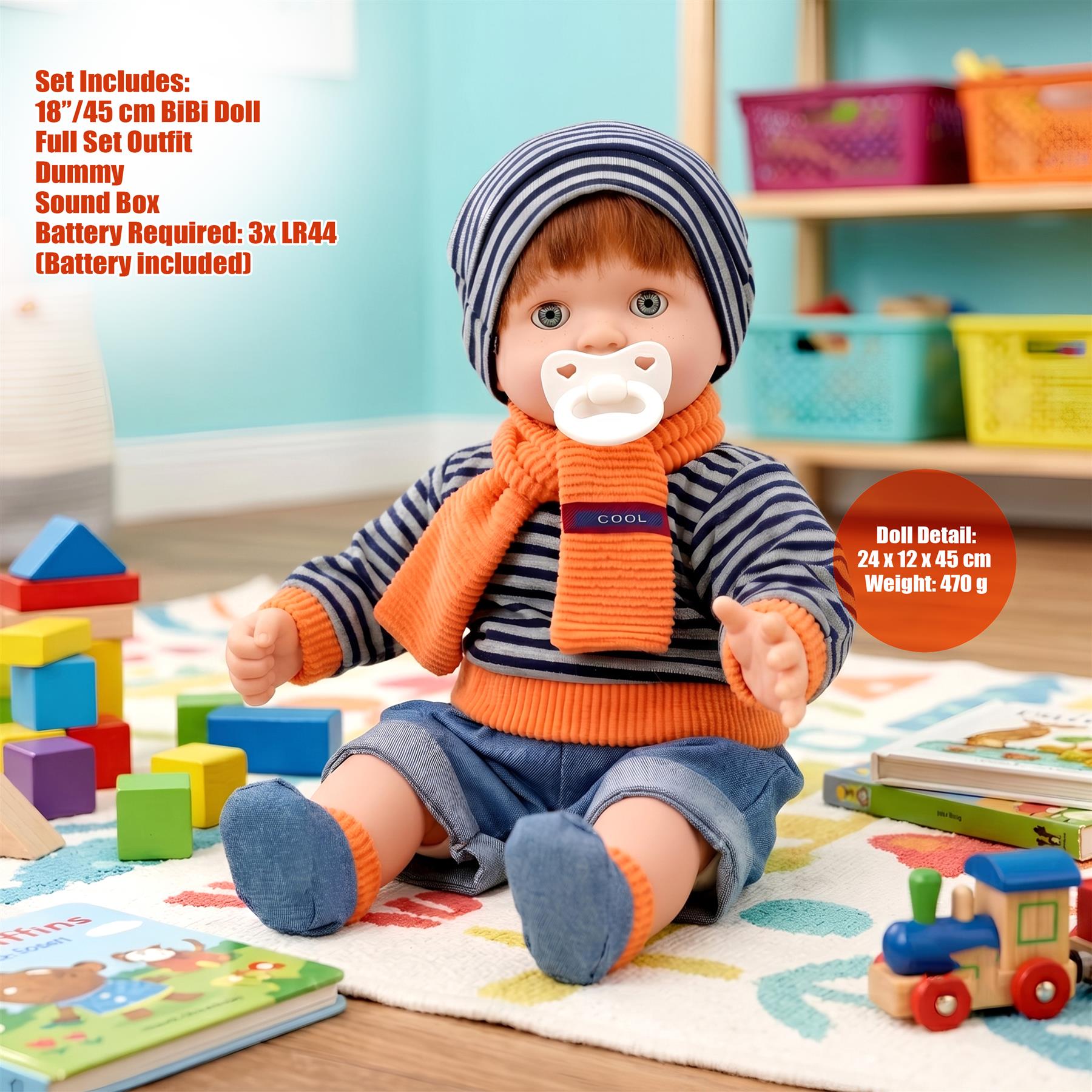 BiBi Sleeping Ginger Boy Doll (45 cm / 18")