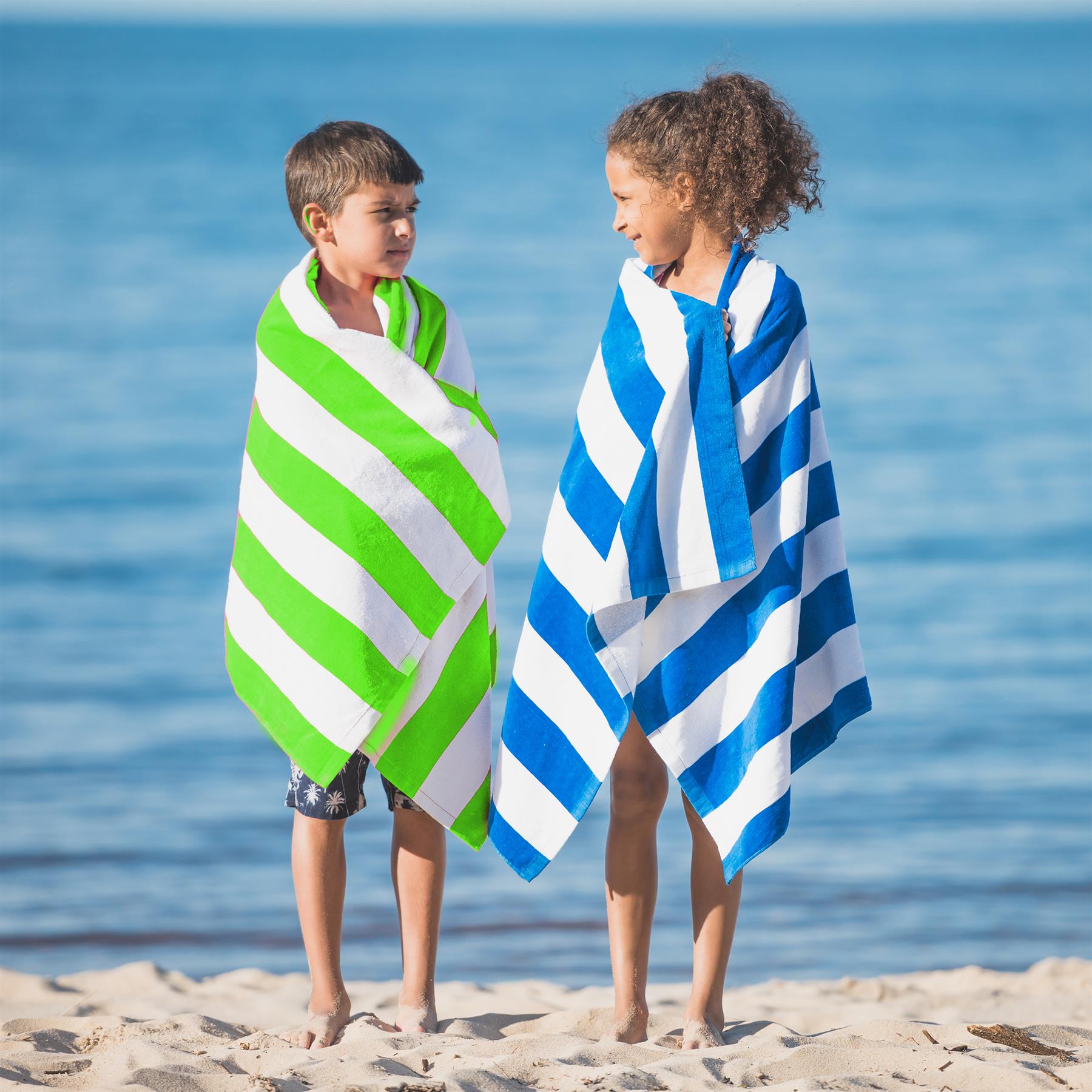 Beach Bath Towel Large Microfibre Green Striped by GEEZY - The Magic Toy Shop
