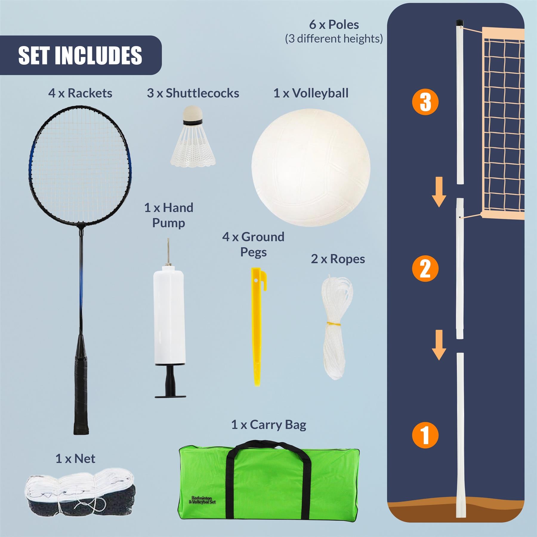 2-in-1 Complete Badminton and Volleyball Set by The Magic Toy Shop - The Magic Toy Shop
