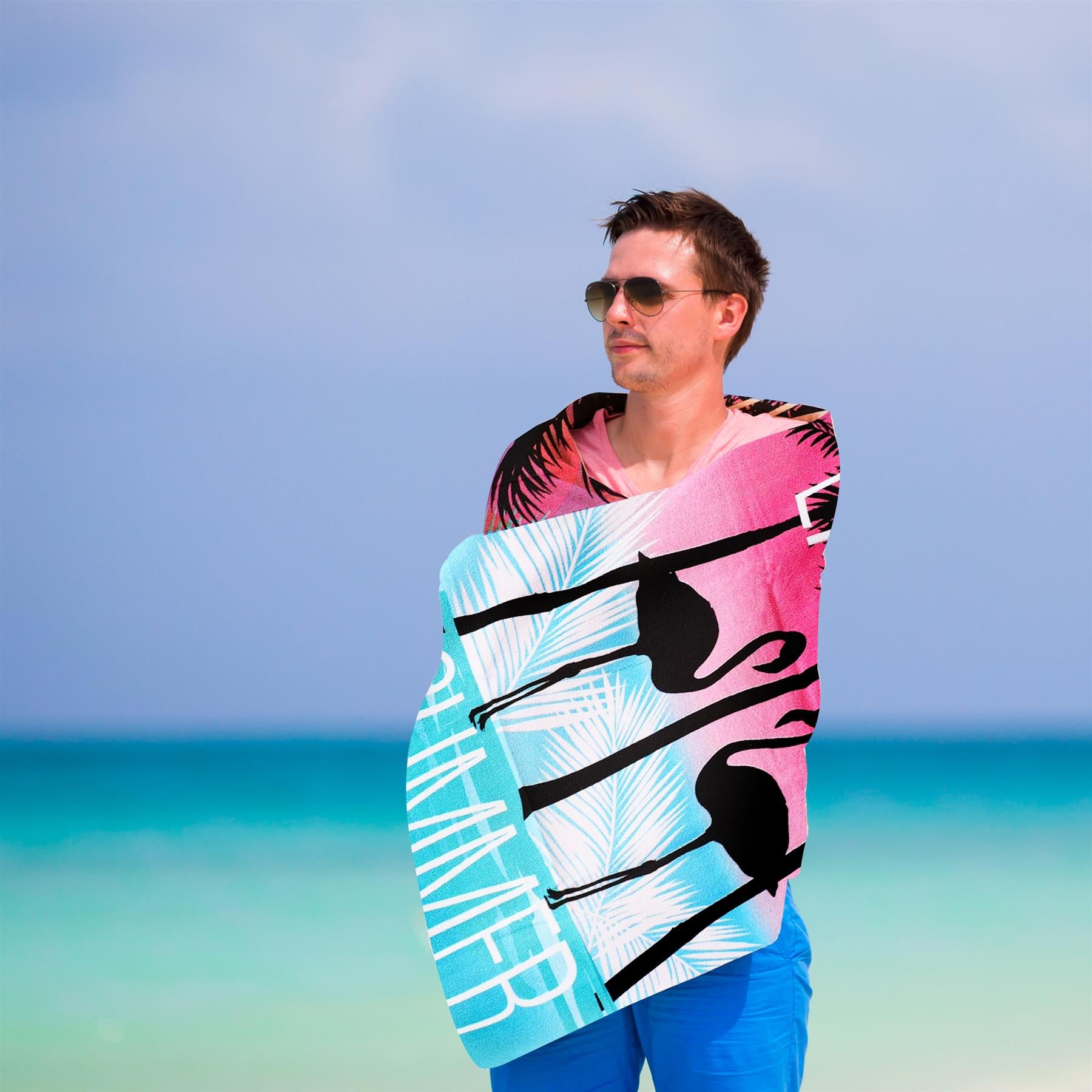 Beach Bath Towel Flamingo Design Microfibre Towel by GEEZY - The Magic Toy Shop
