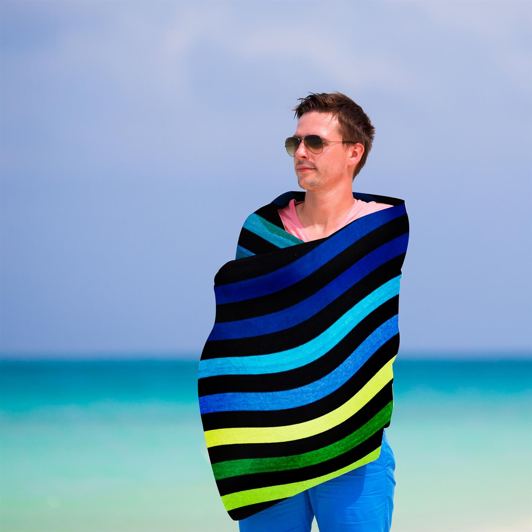 Velour Striped Beach Towel Blue Oasis by Geezy - The Magic Toy Shop