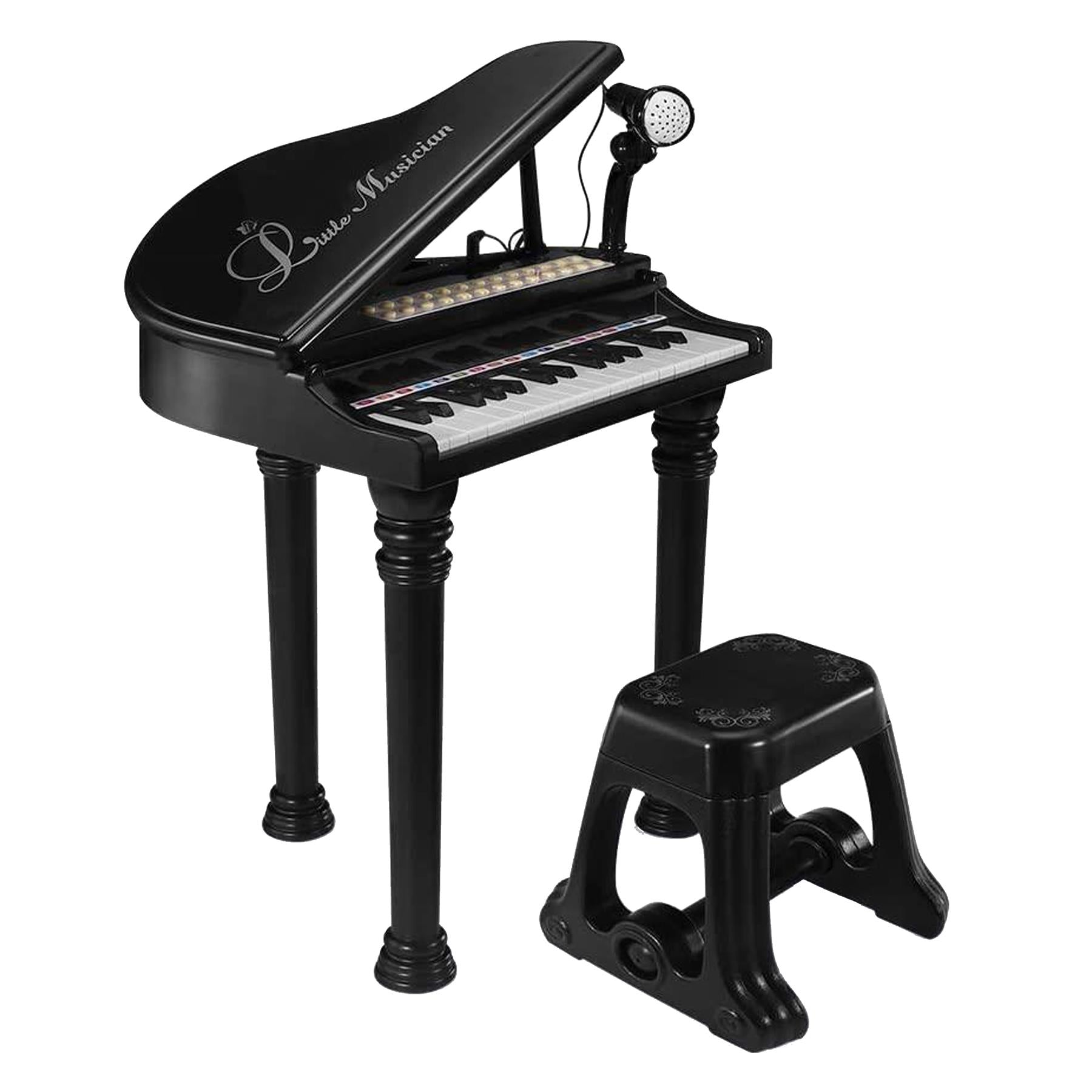 Black Electronic Piano With Microphone and Stool by The Magic Toy