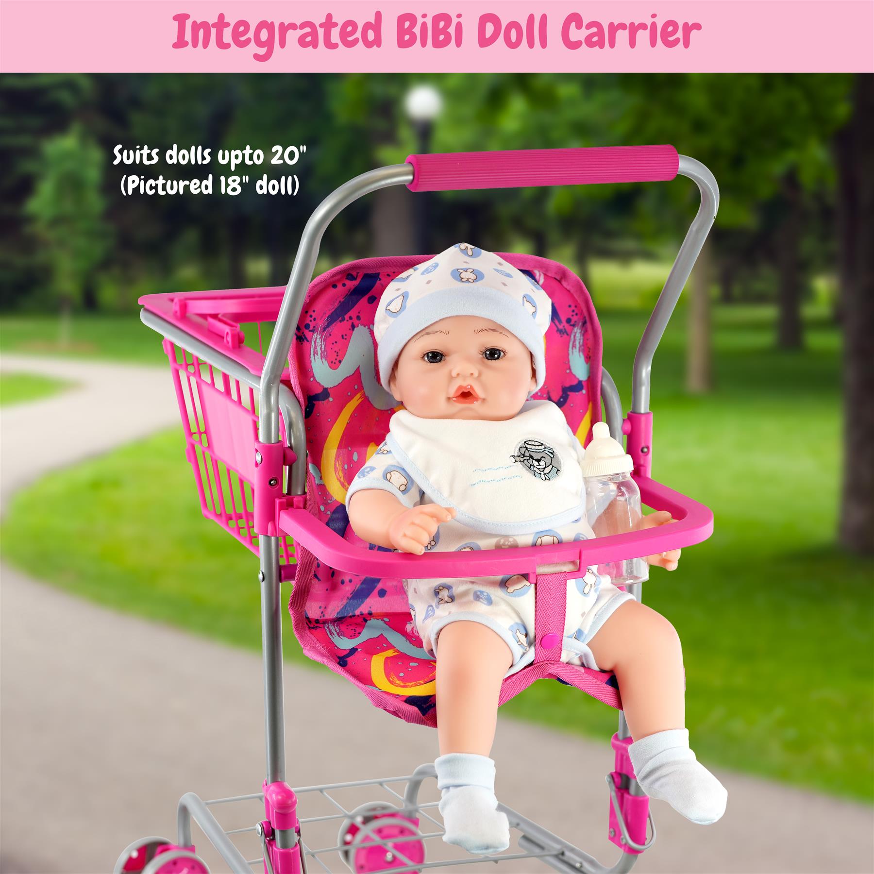 Kids Shopping Trolley with Removable Basket & Doll Seat by BiBi Doll - The Magic Toy Shop
