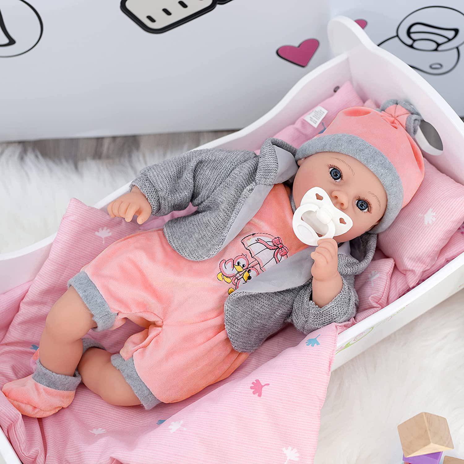 Baby Girl Doll With Dummy & Sounds Grey by BiBi Doll - The Magic Toy Shop