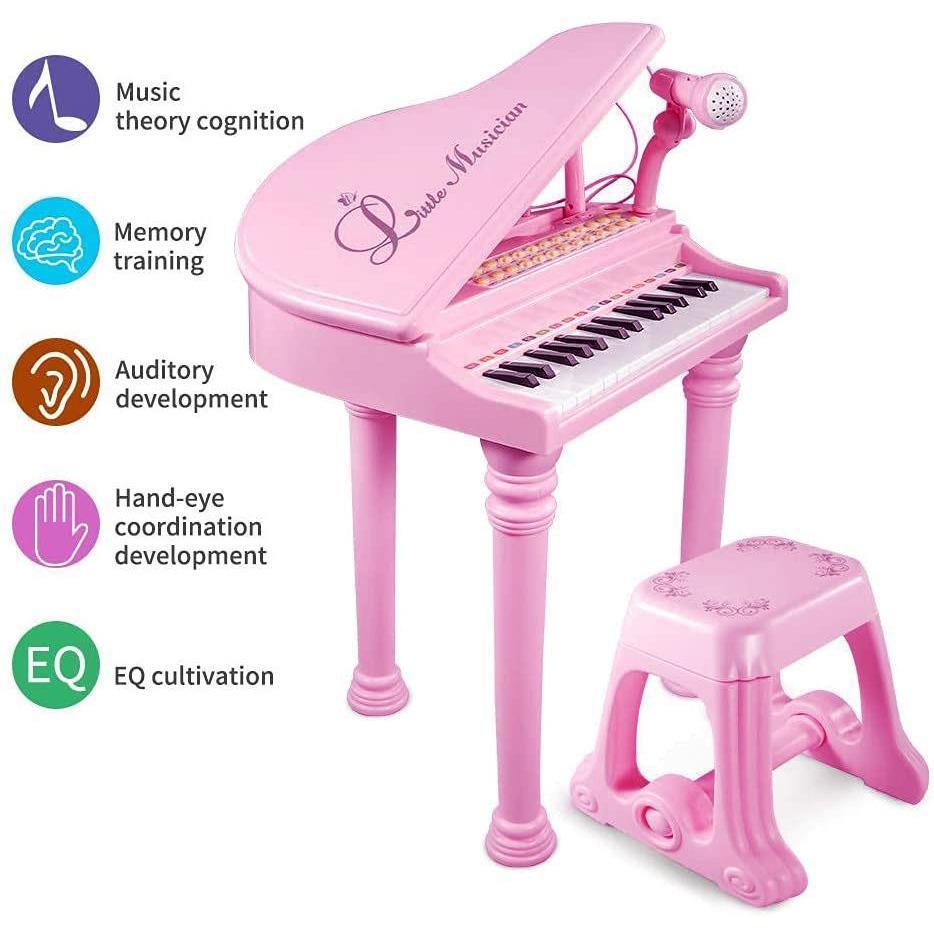Pink Electronic Piano With Microphone and Stool by The Magic Toy Shop - The Magic Toy Shop