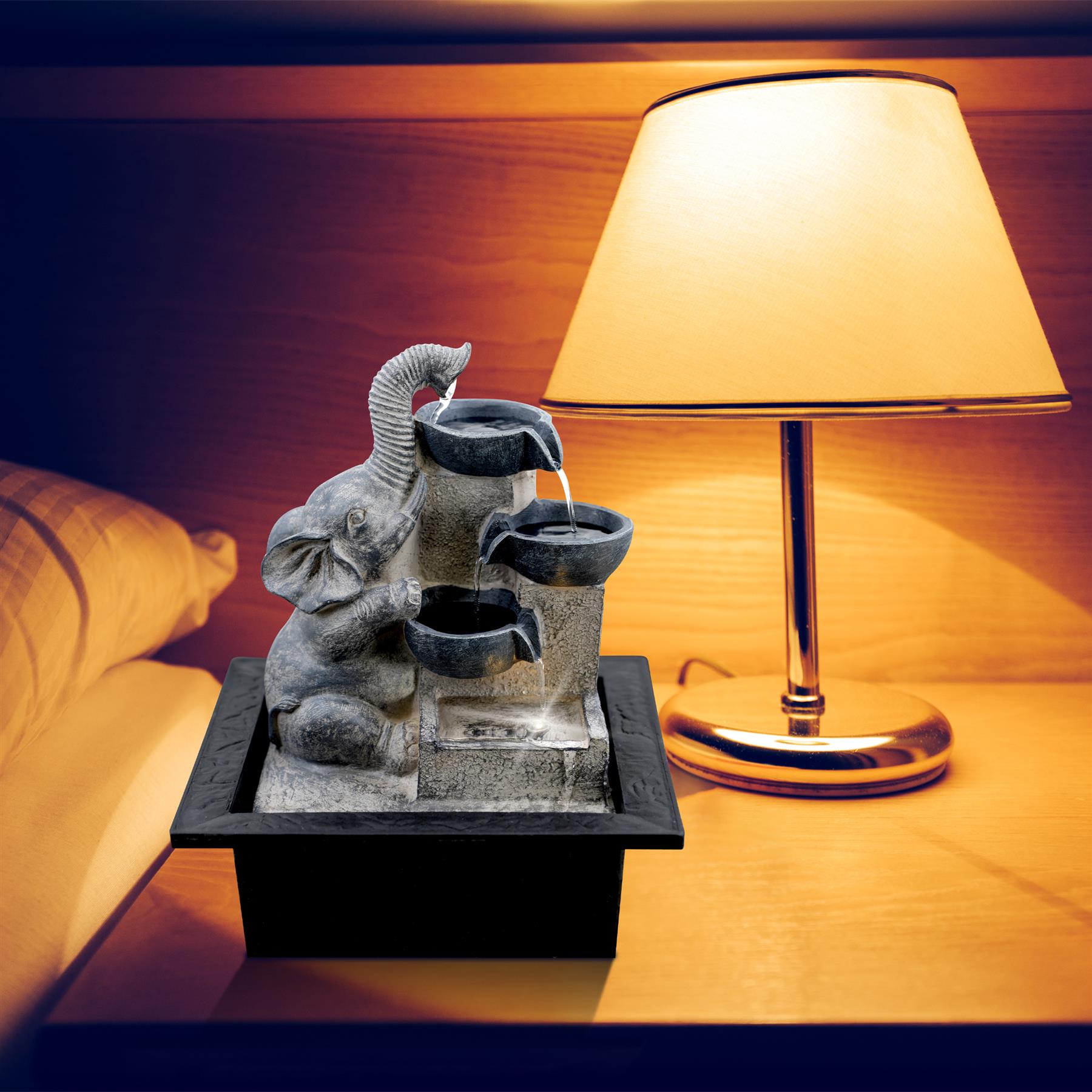 Elephant and Bowls Water Feature Indoor With LED by Geezy - The Magic Toy Shop