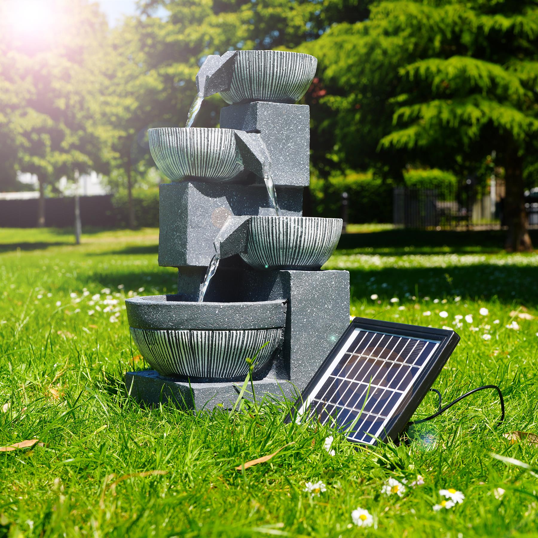 4 Tier Bowl Solar Water Feature Outdoor With LED by GEEZY - The Magic Toy Shop
