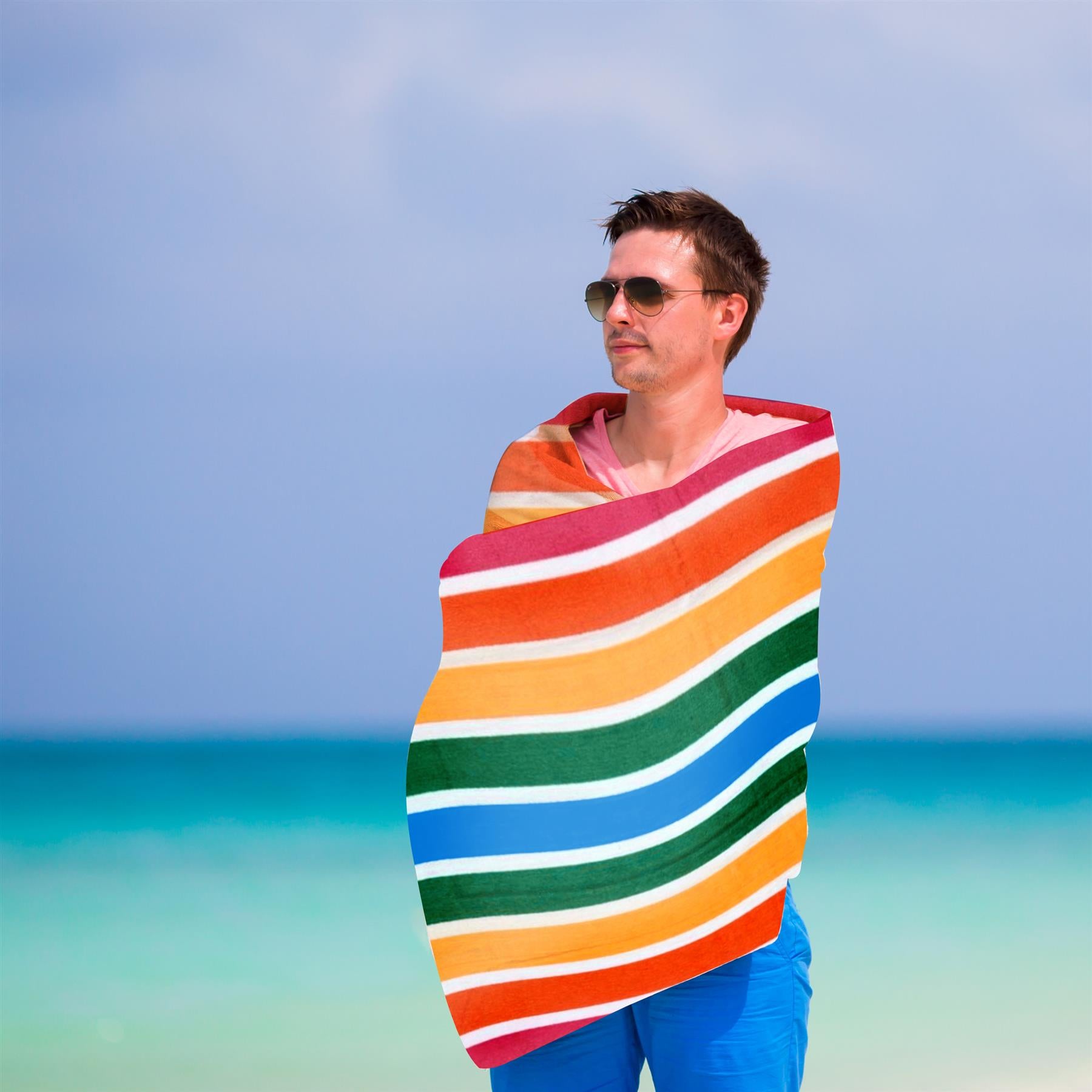 Large Velour Striped Beach Towel (Tropical Burst) by Geezy - The Magic Toy Shop