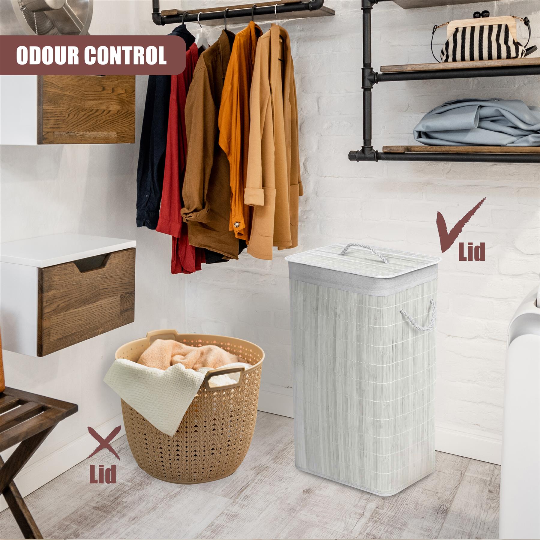 Rectangular Bamboo Laundry Hamper with Lid, White by GEEZY - The Magic Toy Shop