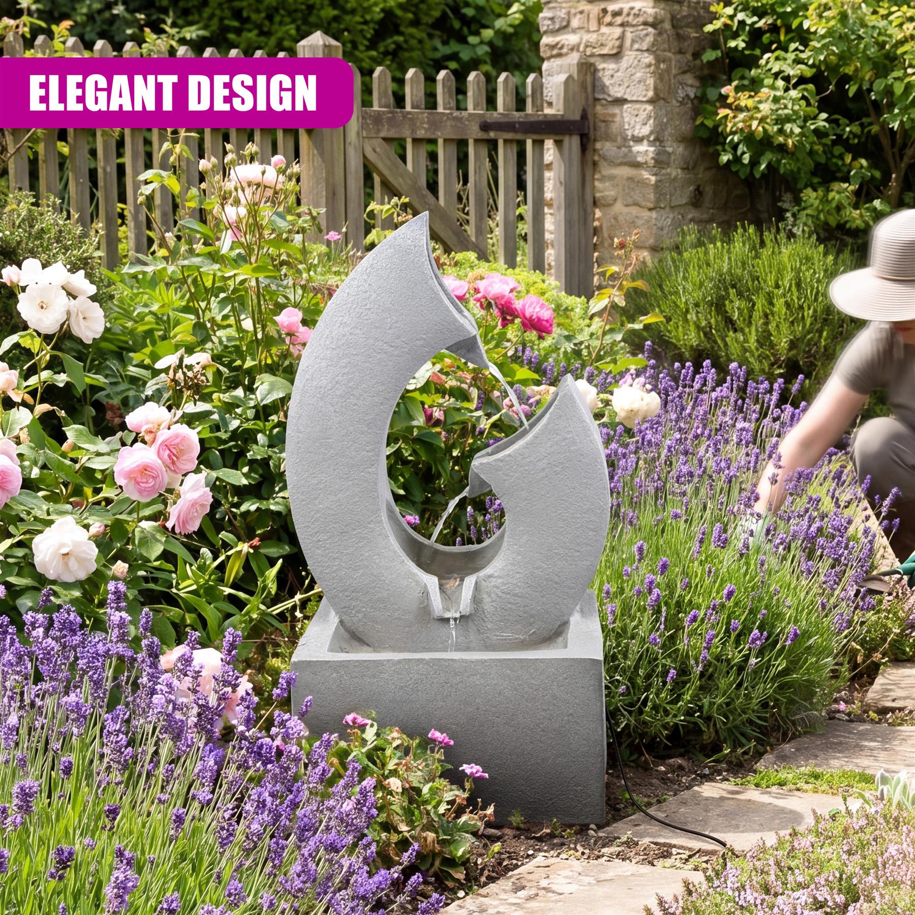 Horn Solar Water Feature with LED Lights
