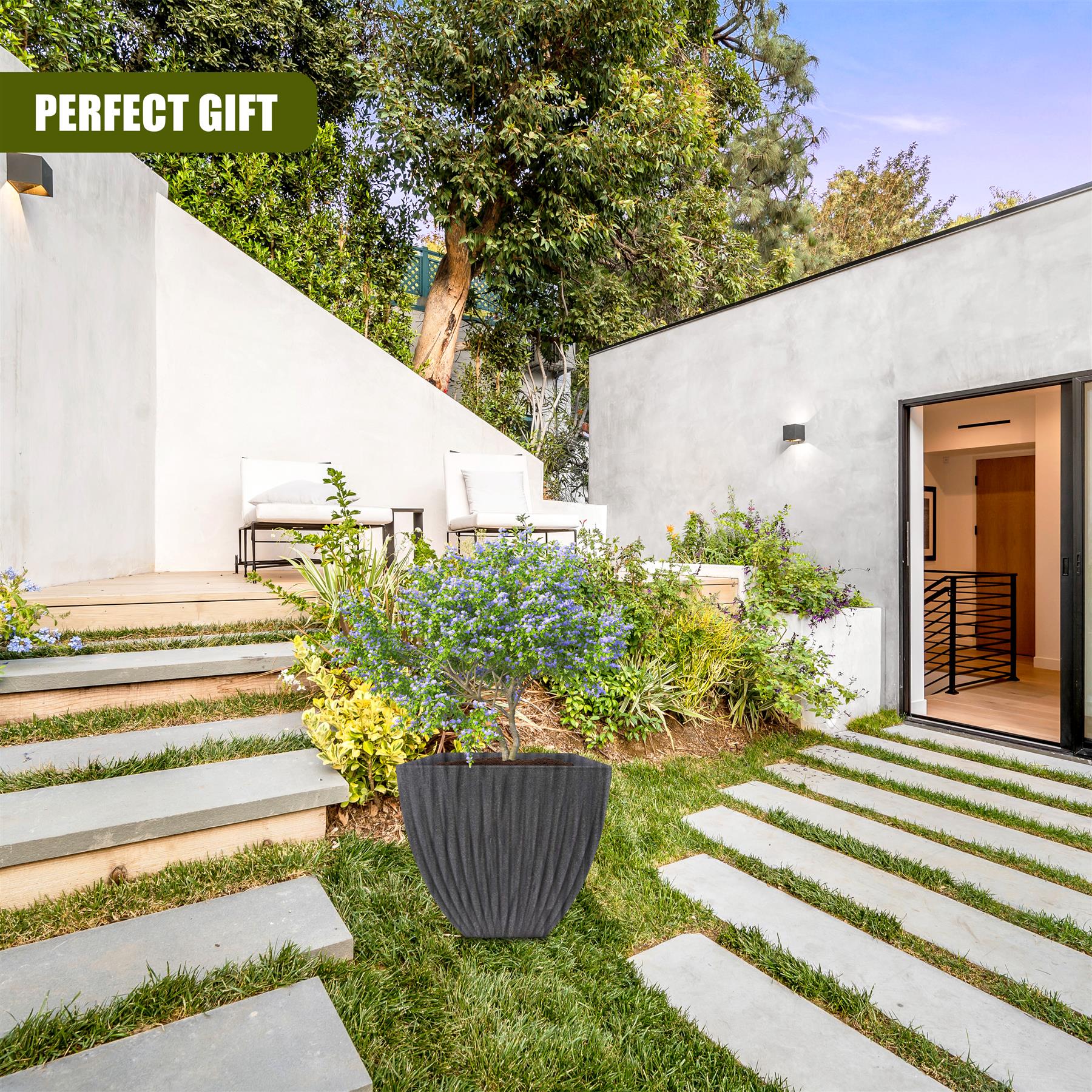 Large Charcoal Black Lotus Square Planter by GEEZY - The Magic Toy Shop