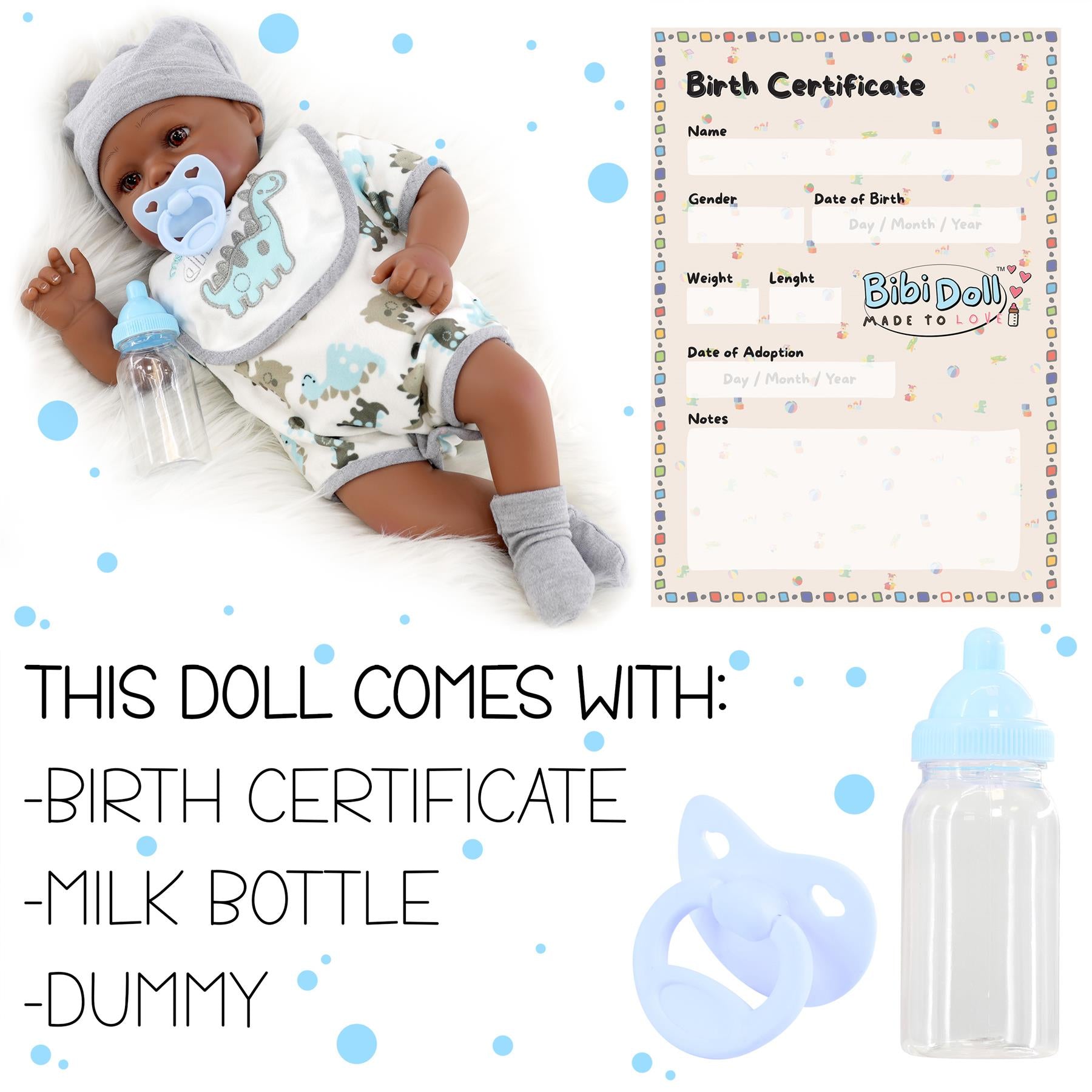 BiBi Black Doll Reborn Boy "Barney" (43 cm / 17") by BiBi Doll - The Magic Toy Shop