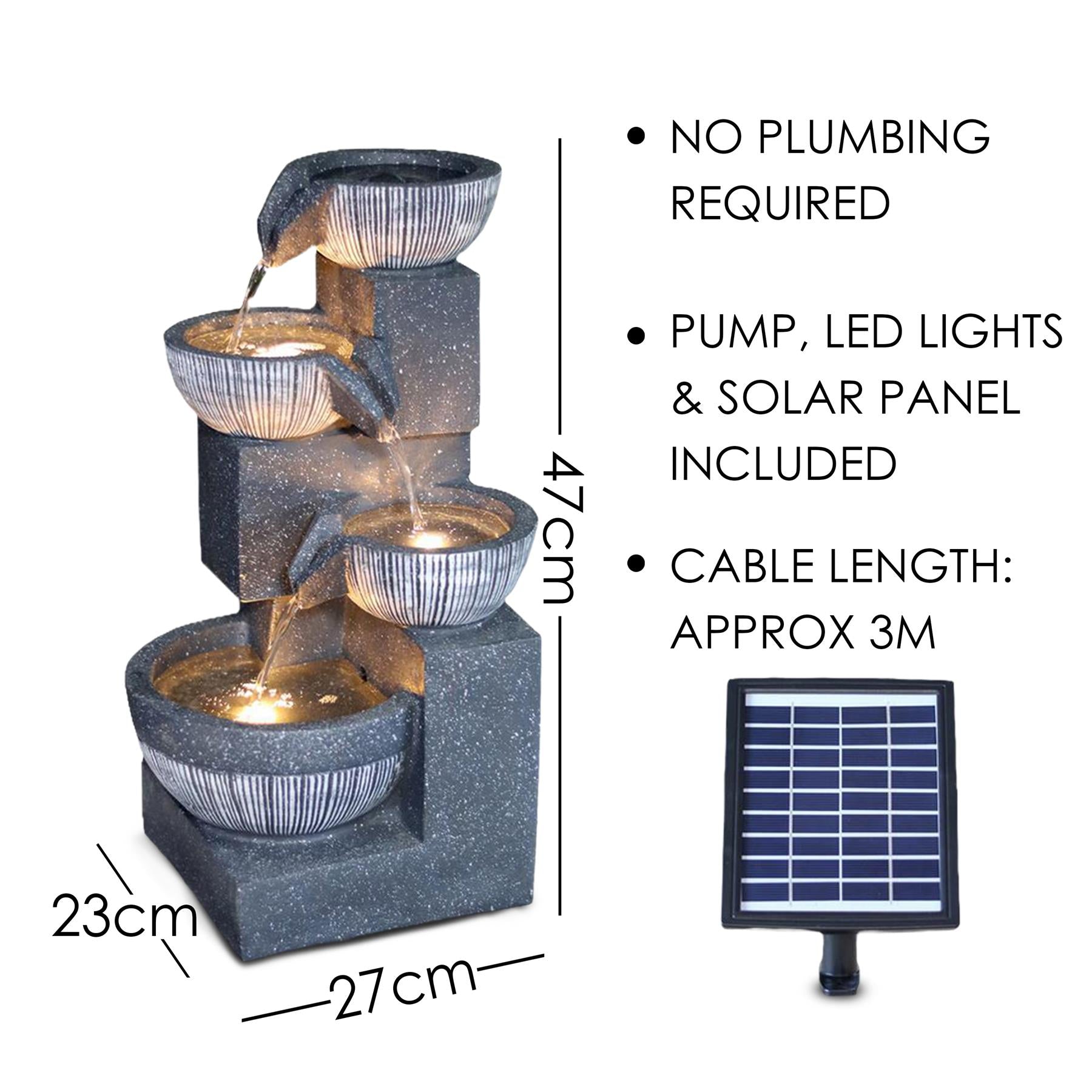 4 Tier Bowl Solar Water Feature Outdoor With LED by GEEZY - The Magic Toy Shop
