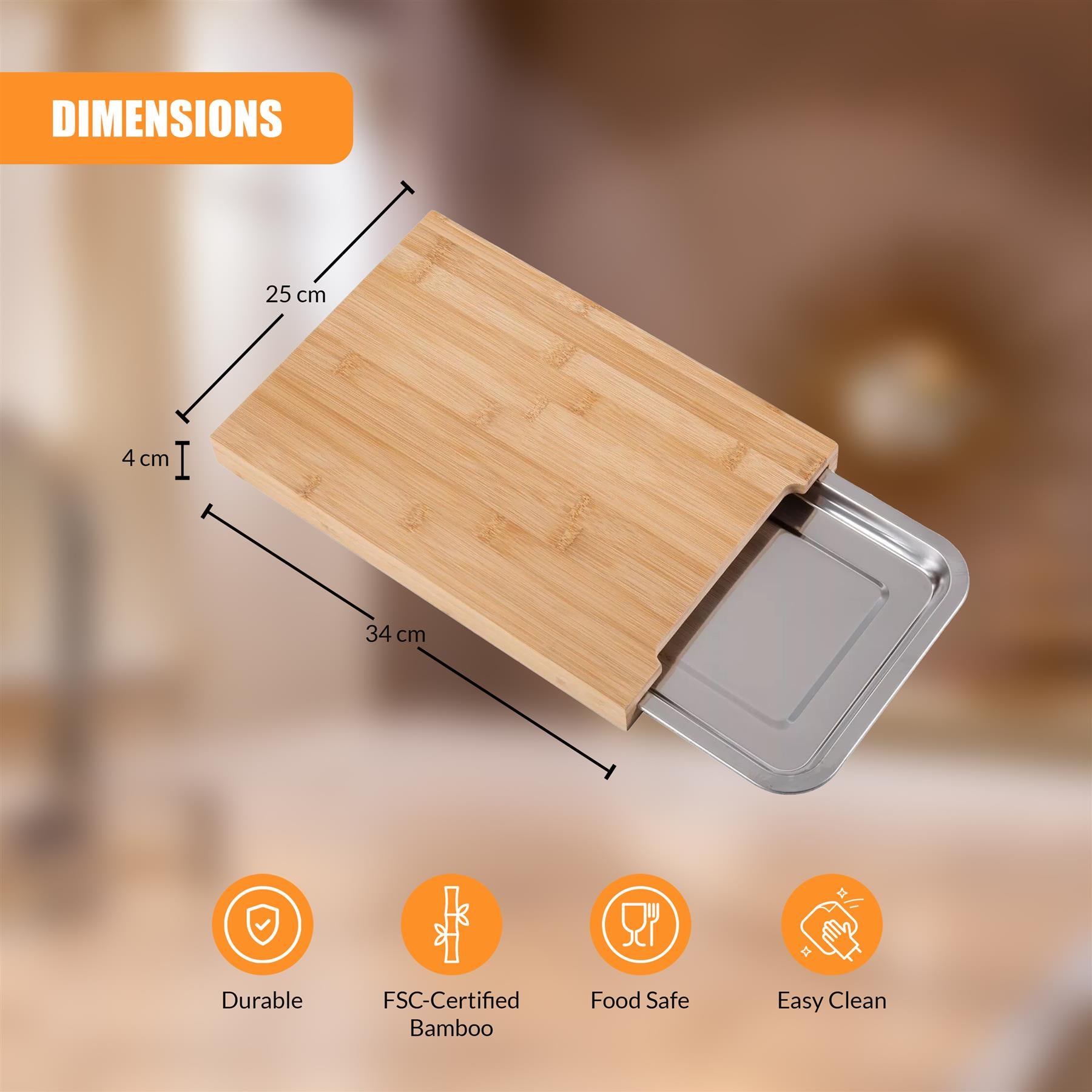 Bamboo Chopping Board with Stainless Steel Tray by GEEZY - The Magic Toy Shop