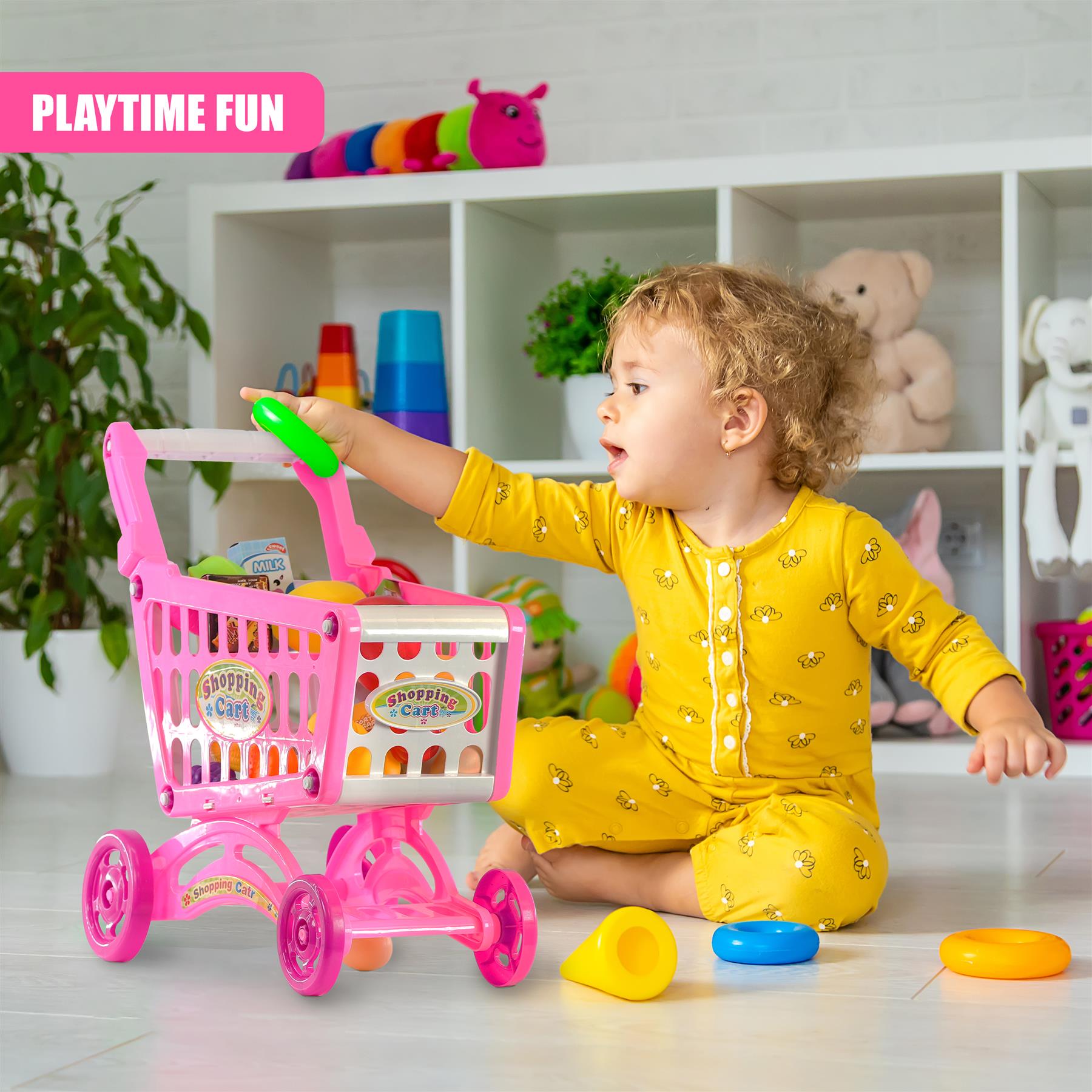 Pink Shopping Trolley Cart Play Food Set by The Magic Toy Shop - The Magic Toy Shop