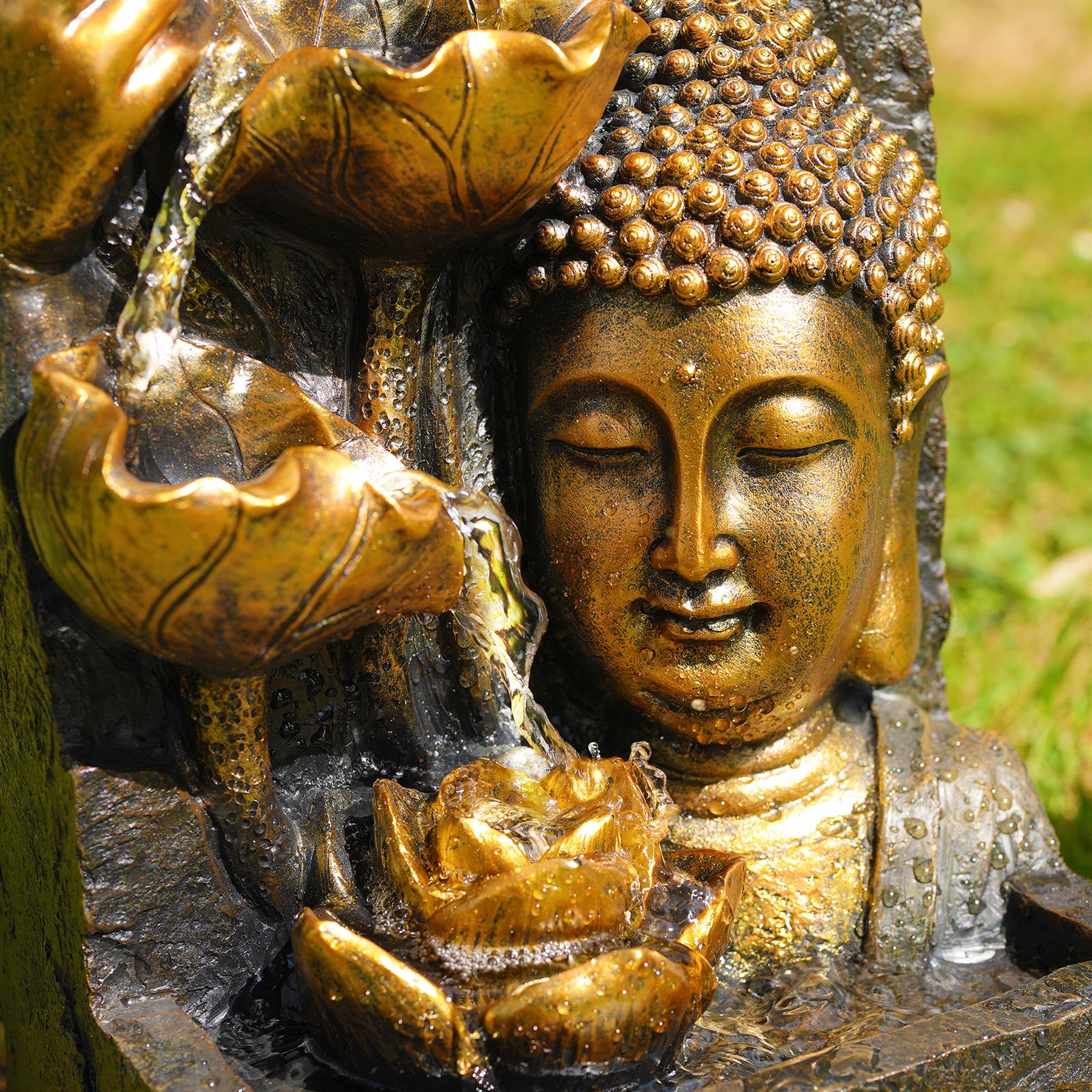 Buddha Head Solar Water Feature Outdoor With LED by GEEZY - The Magic Toy Shop