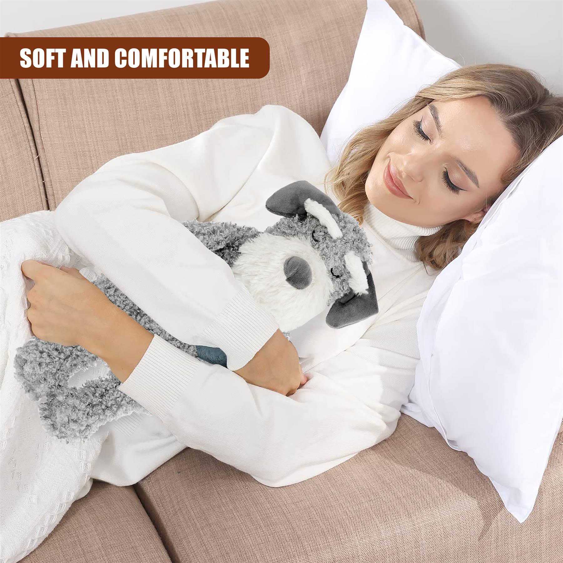 Hot Water Bottle With Plush Fluffy Cover 1L (Grey) by GEEZY - The Magic Toy Shop