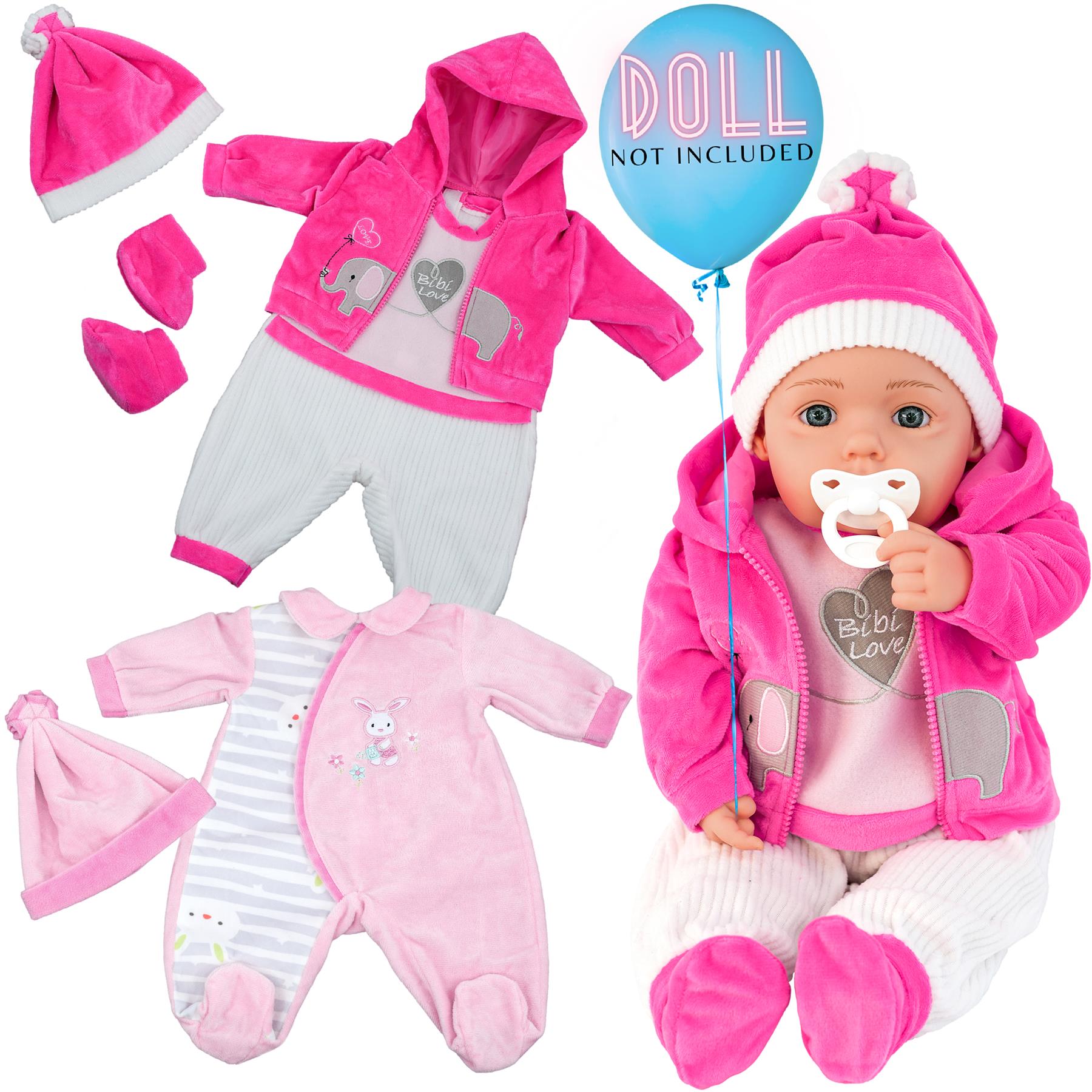 BiBi Outfits - Set of Two Doll Clothes (Pink Elephant & Pink) (50 cm / 20") by BiBi Doll - The Magic Toy Shop