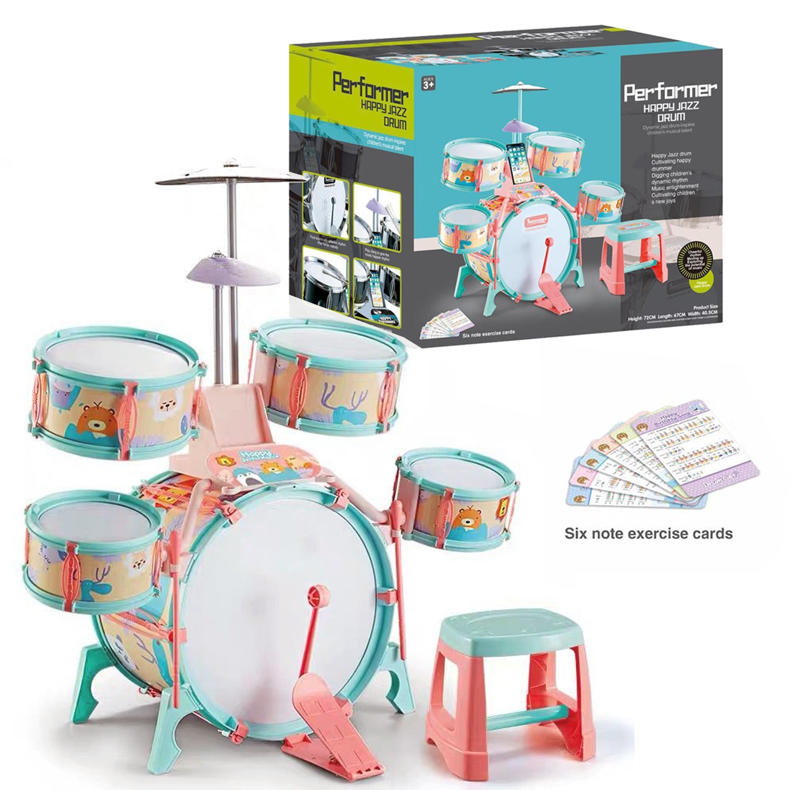 Pink and Green Multi functional Kids Jazz Drum Set by The Magic Toy Shop - The Magic Toy Shop