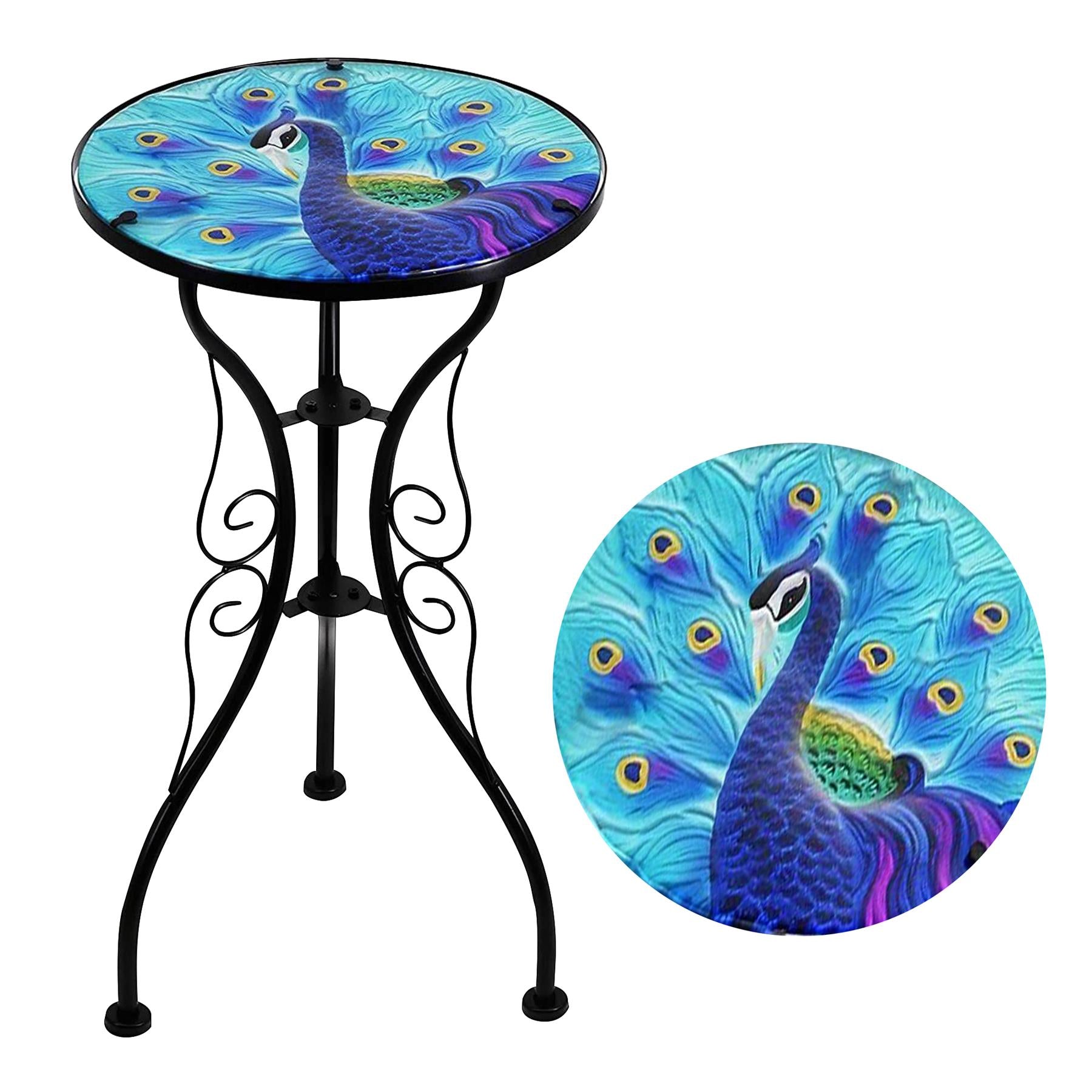 Round Side Mosaic Garden Table With Blue Peacock Design by Geezy - The Magic Toy Shop