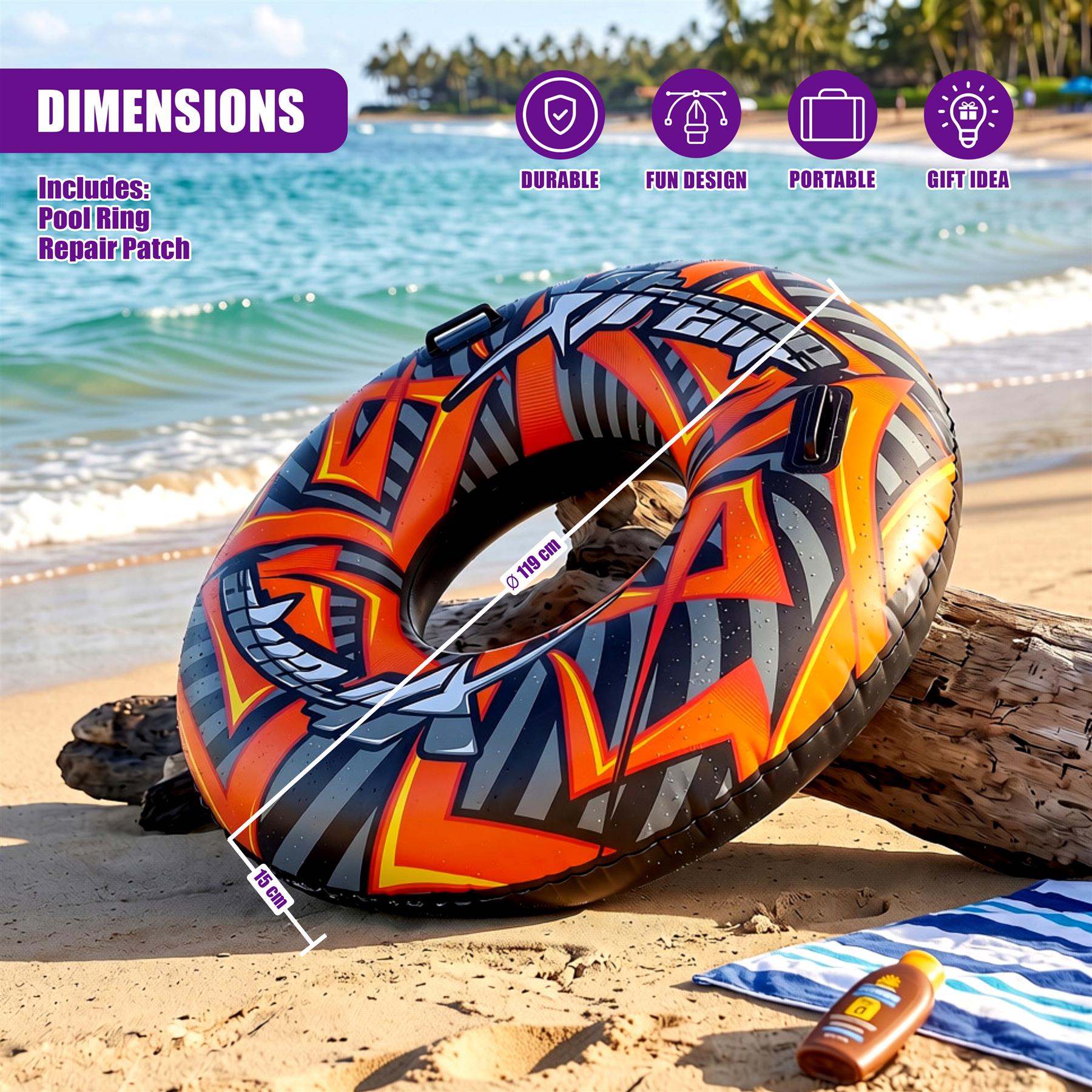 Inflatable Pool Ring 47" - Orange