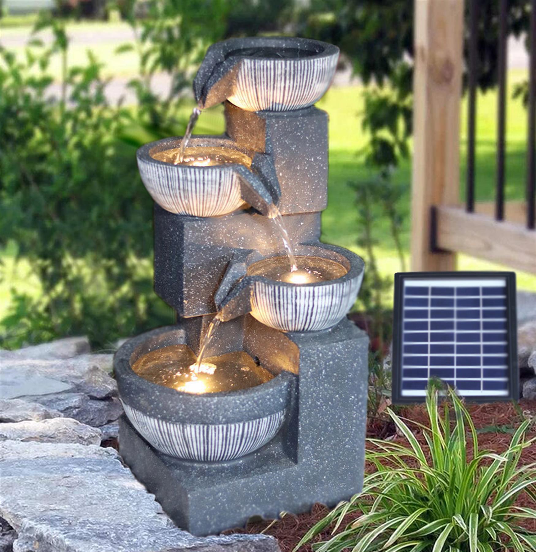4 Tier Bowl Solar Water Feature Outdoor With LED by GEEZY - The Magic Toy Shop