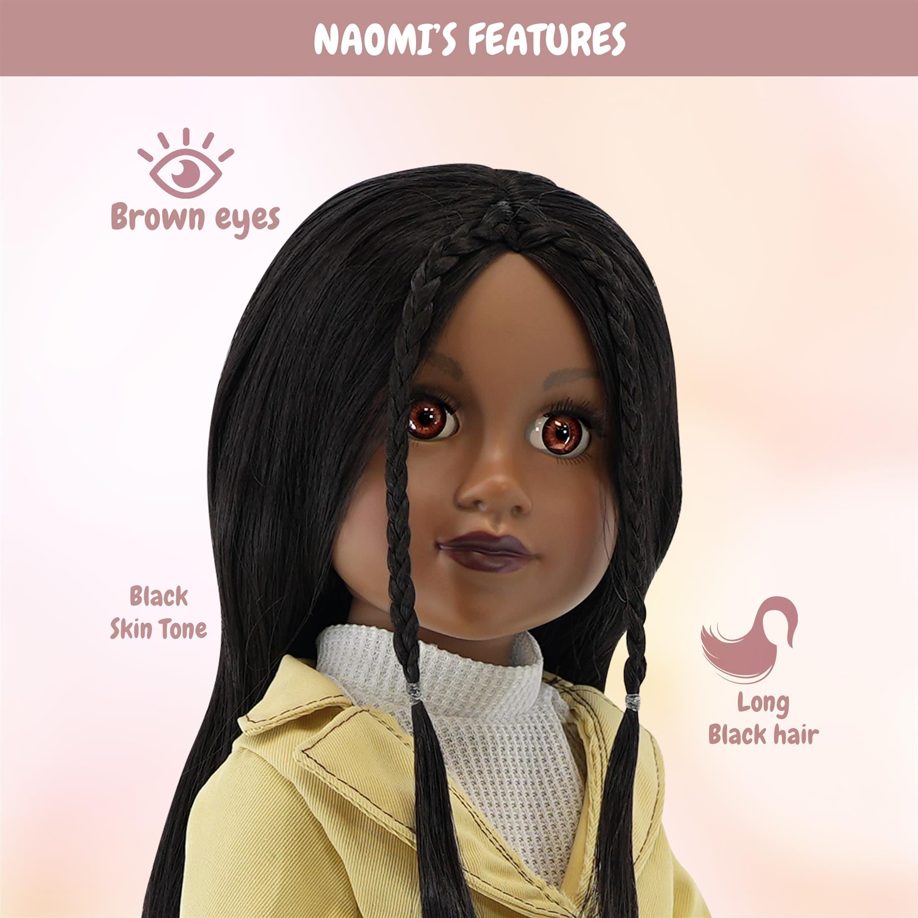 BiBi Fashion Black Doll "NAOMI" (47 cm / 18") by BiBi Doll - The Magic Toy Shop