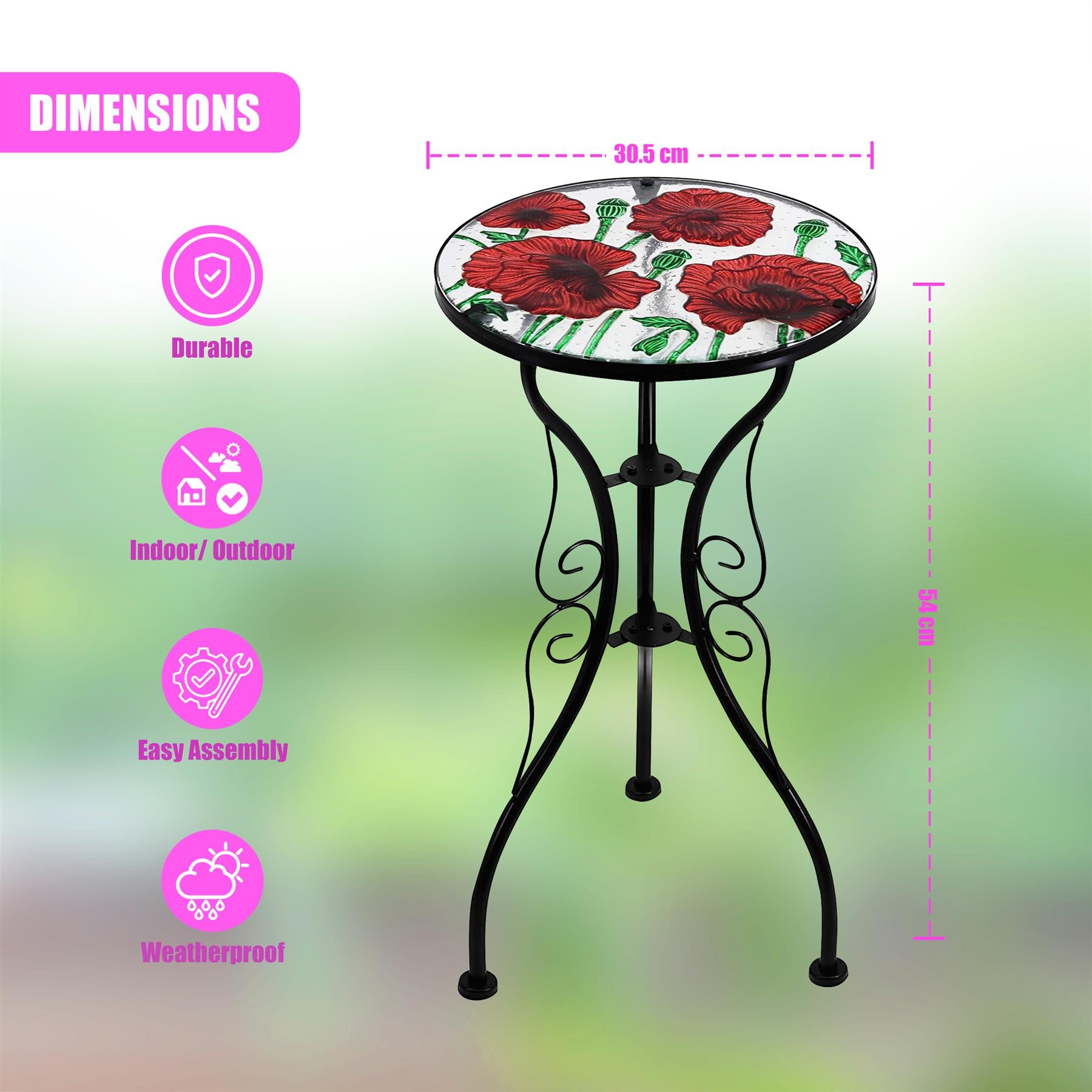 Round Side Mosaic Garden Table With Poppies Design by Geezy - The Magic Toy Shop