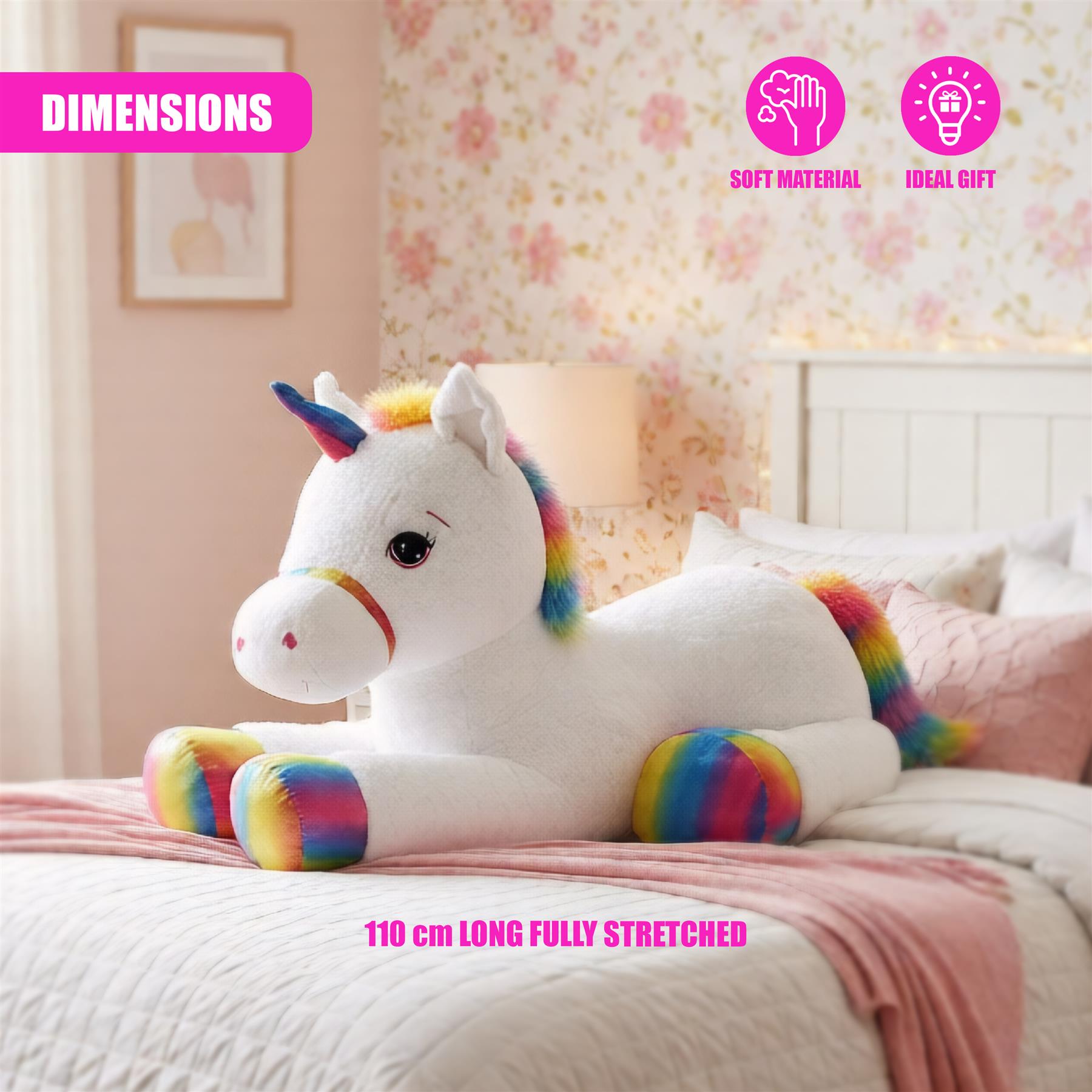 Giant Lying Unicorn Soft Toy - 110 cm