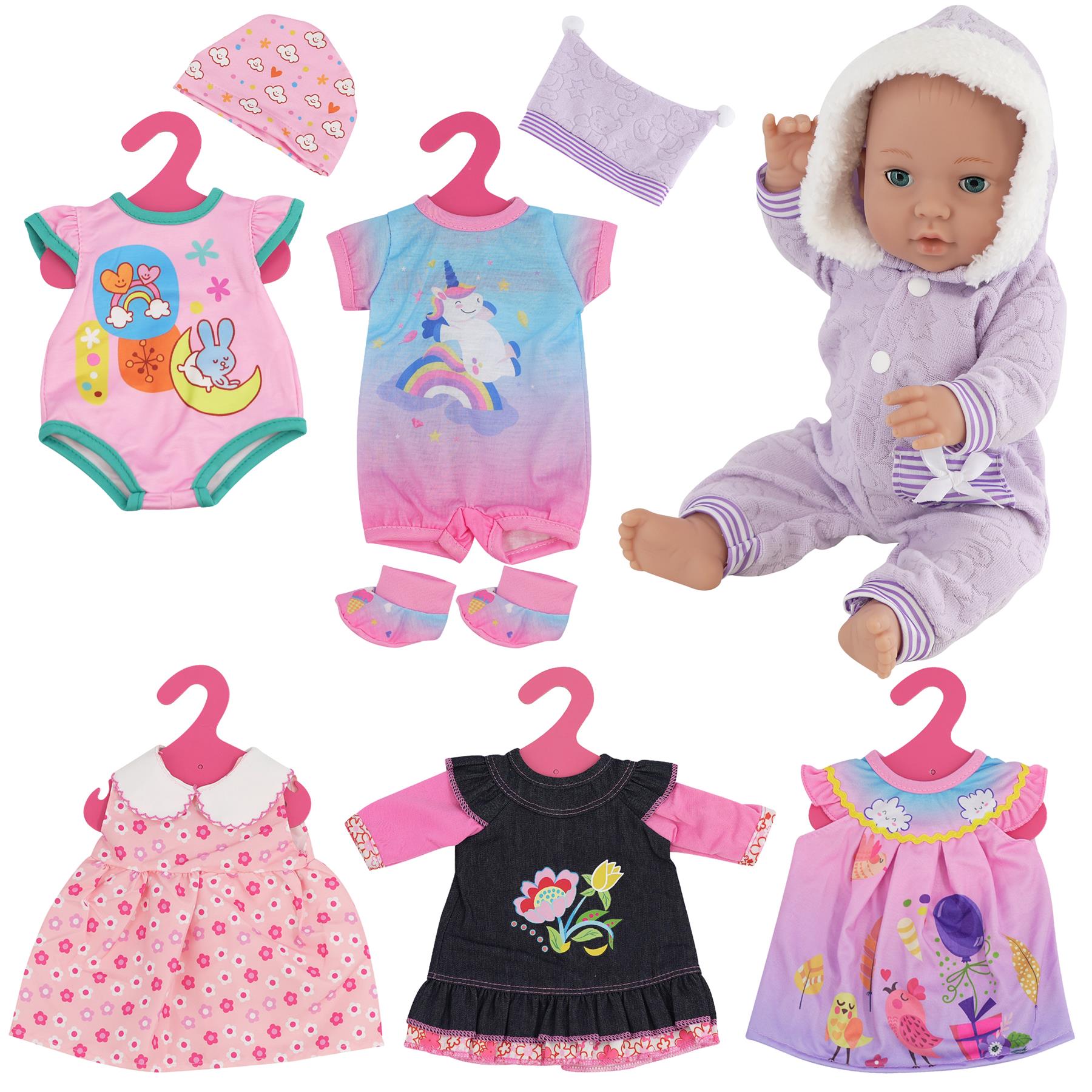 BiBi Outfits - Set of 6 Doll Clothes (Pink, Stripes) (30 cm / 12" - 40 cm / 16") by BiBi Doll - The Magic Toy Shop