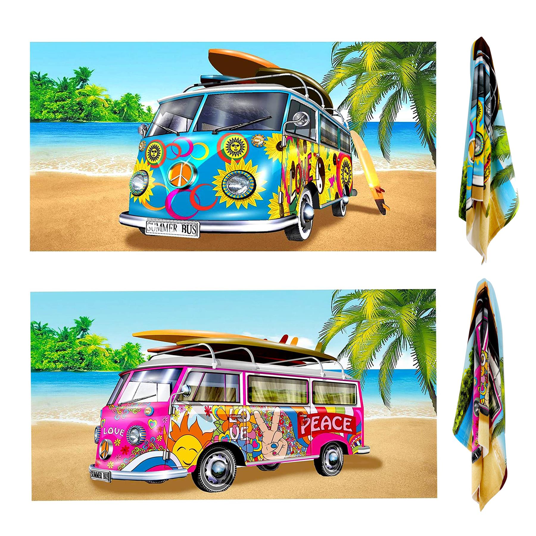 Pink & Blue Summer Bus Design Large Towel Set by Geezy - The Magic Toy Shop