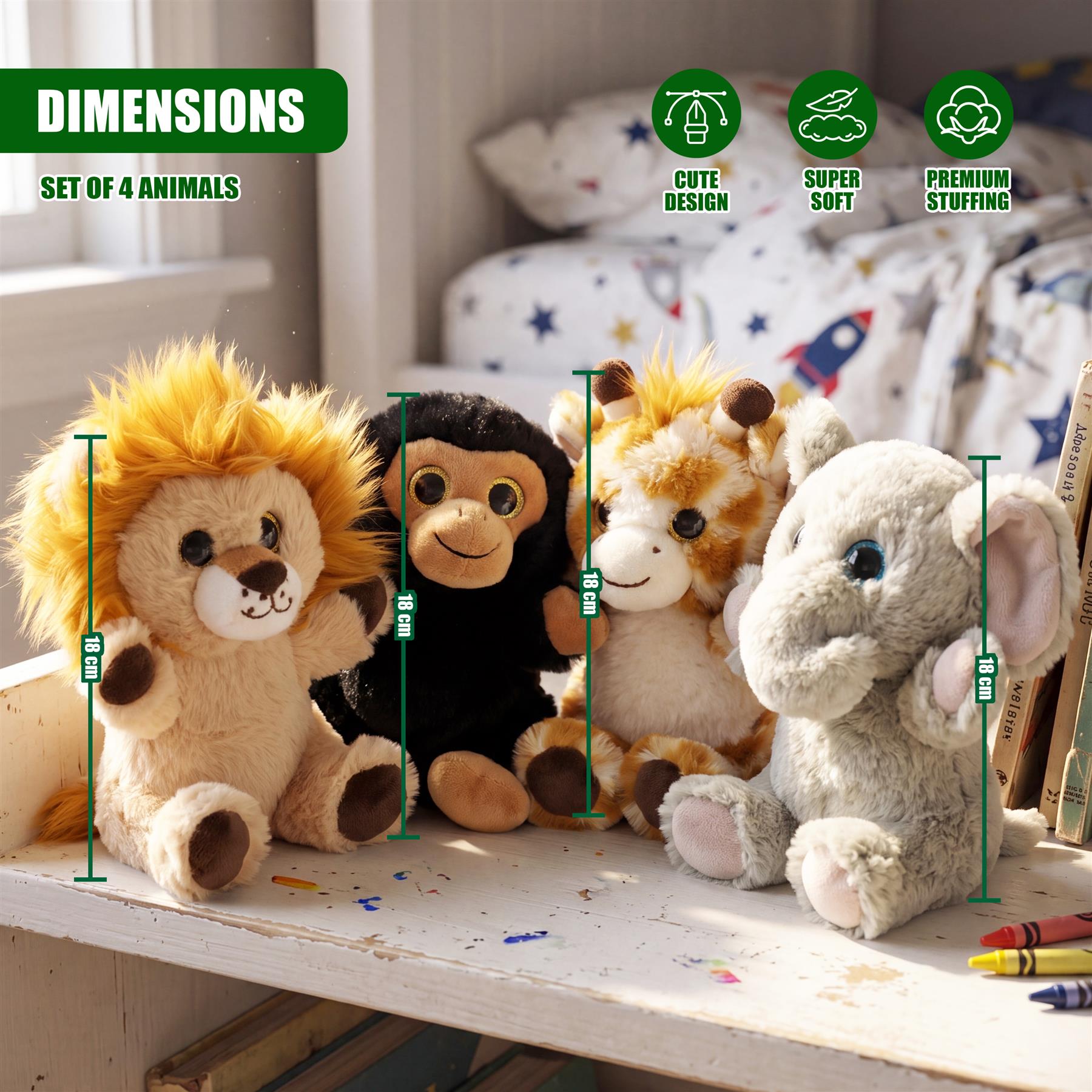 Set of 4 Wild Animal Soft Toys 6.5