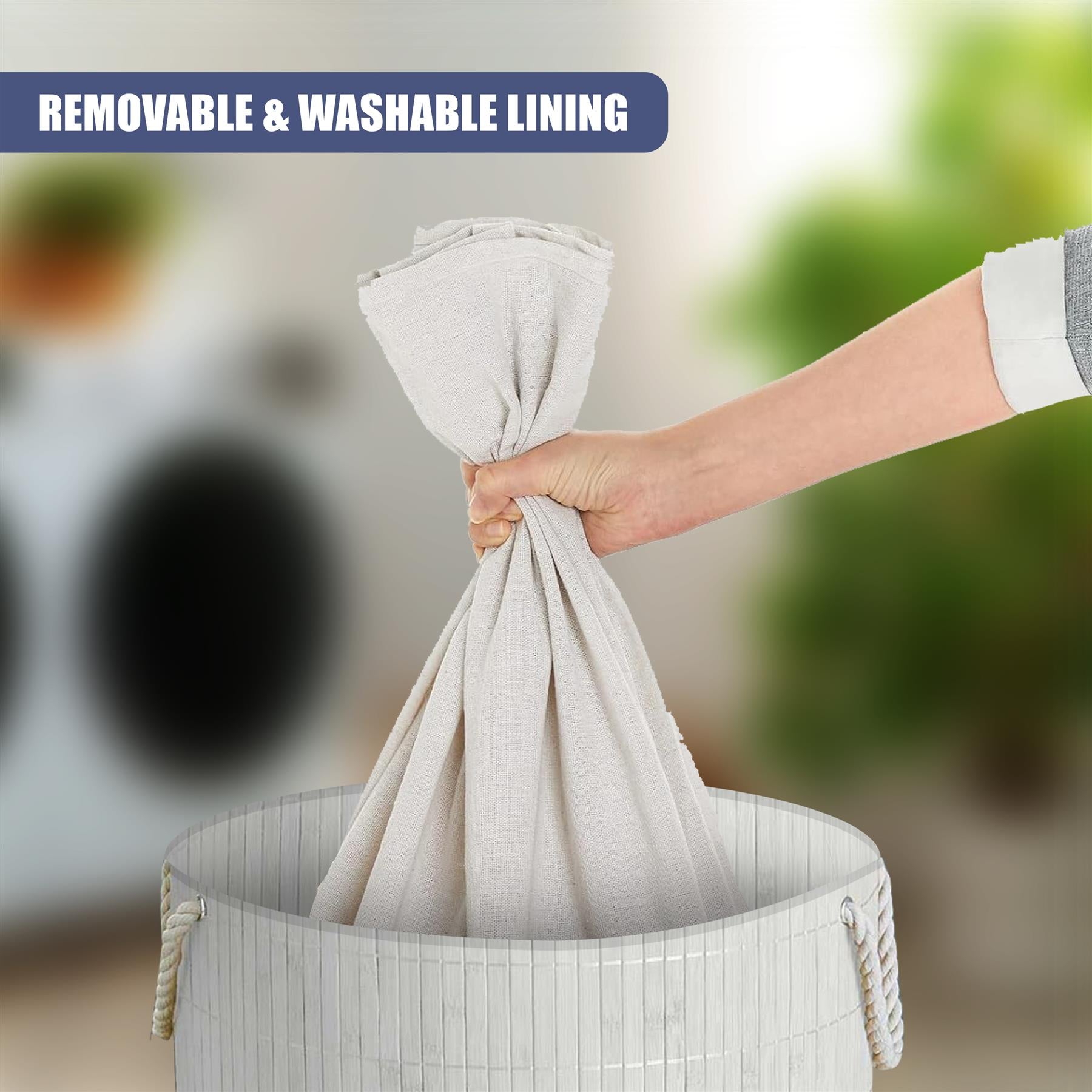 Round Bamboo Laundry Hamper with Lid, White by GEEZY - The Magic Toy Shop