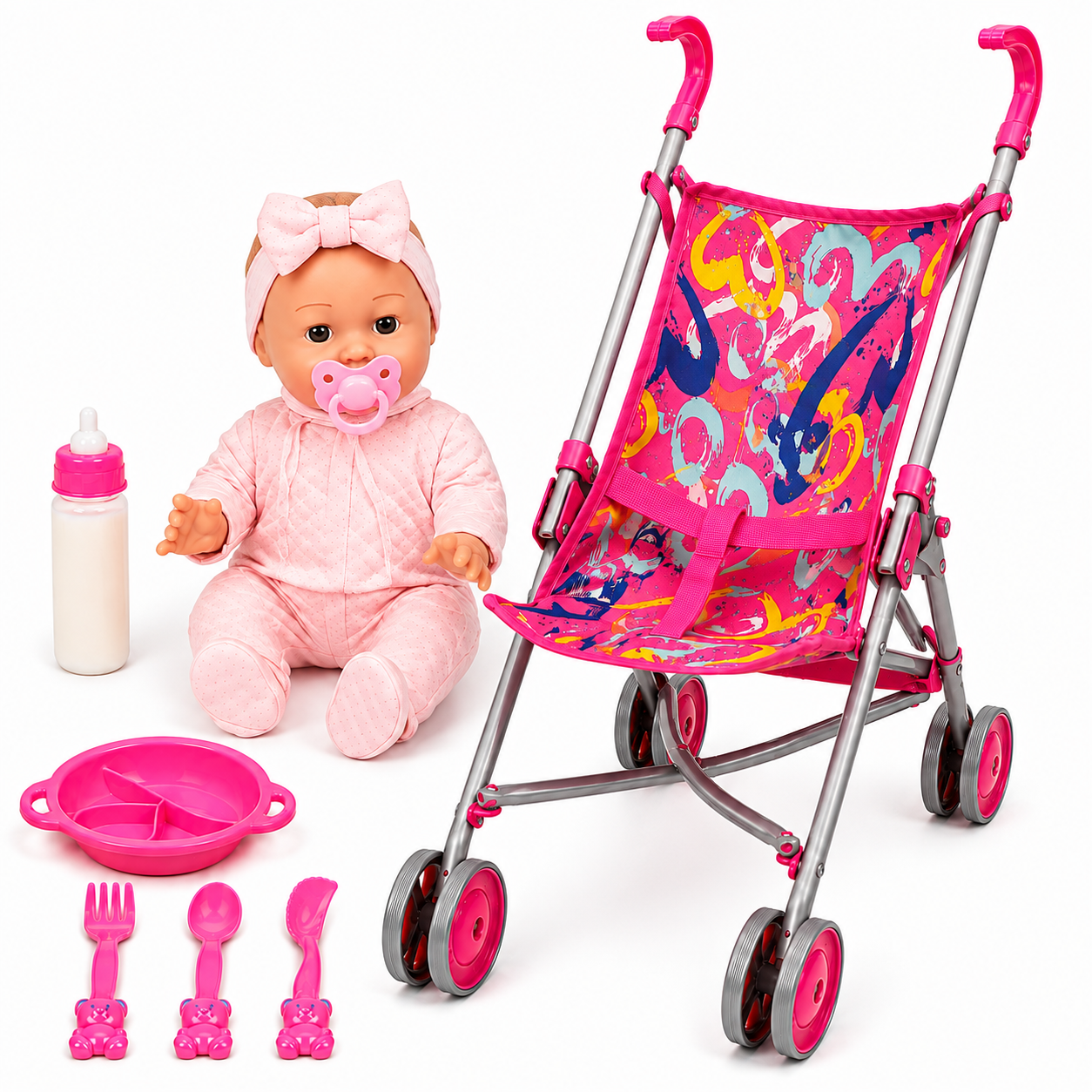 Baby Doll with Stroller & Feeding Set