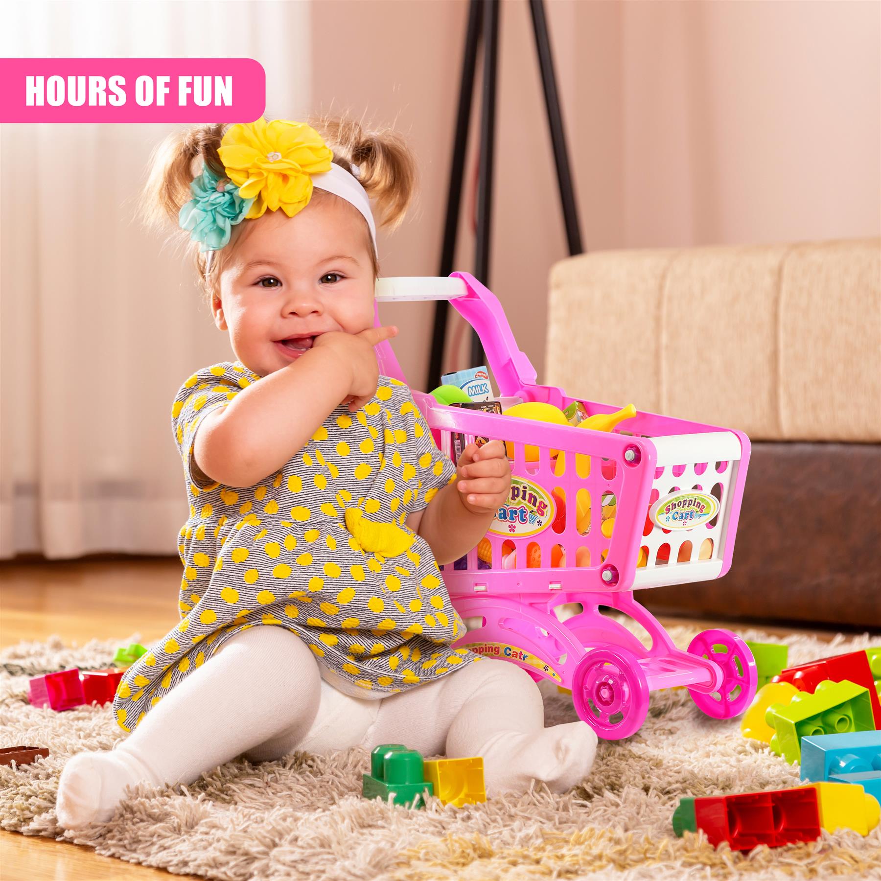 Pink Shopping Trolley Cart Play Food Set by The Magic Toy Shop - The Magic Toy Shop