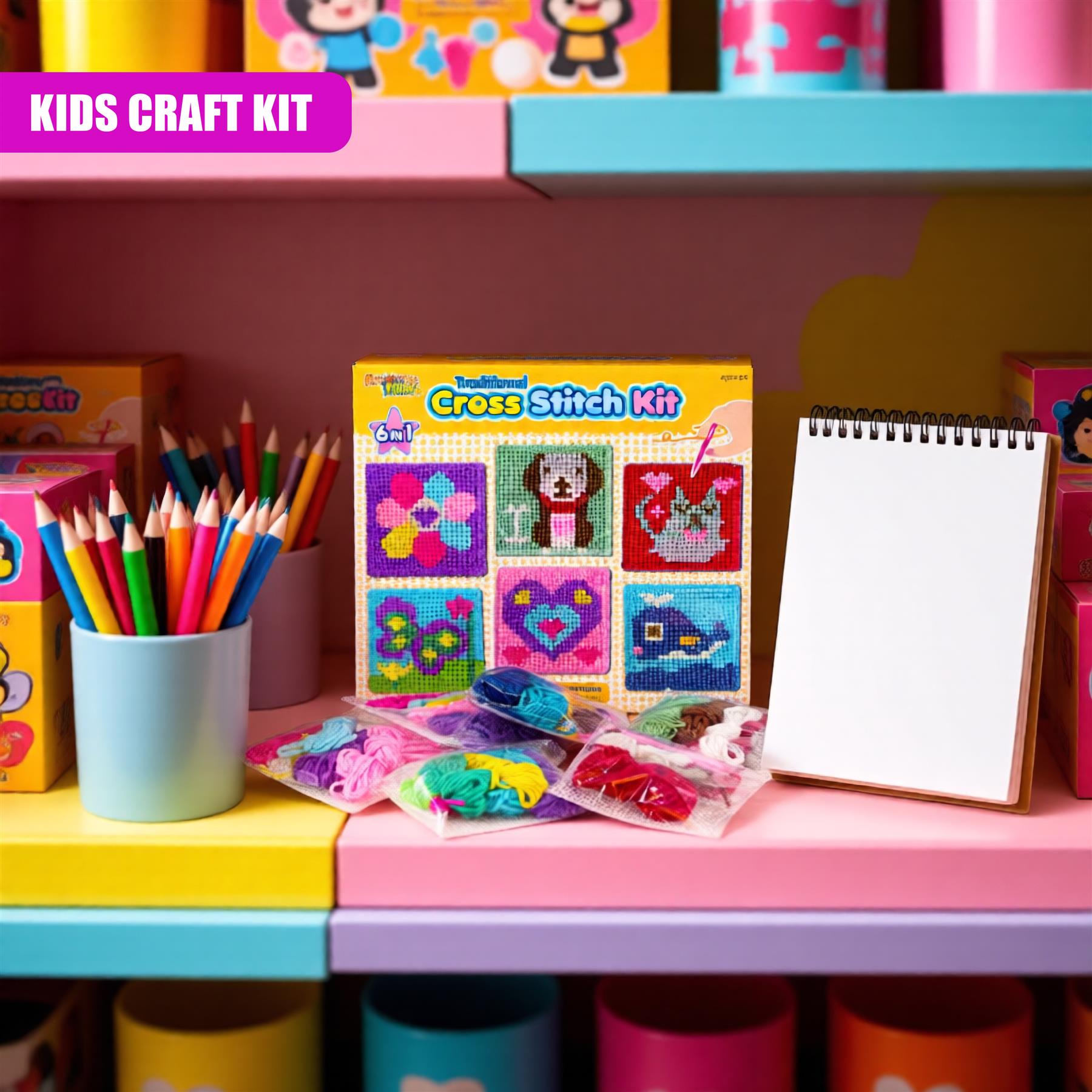 6 in 1 Traditional Cross Stitch Kit for Kids