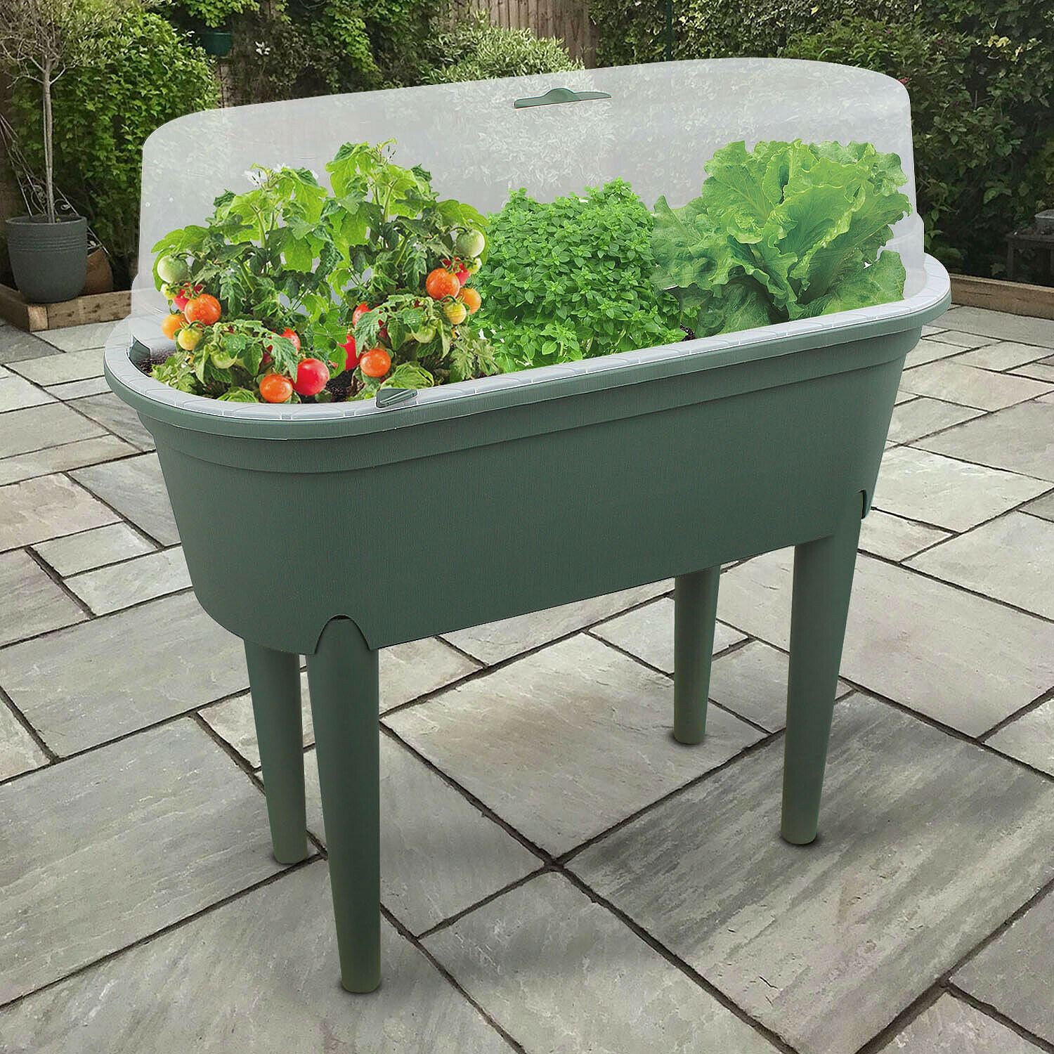 Green Raised Garden Bed Planter With Lid and Legs