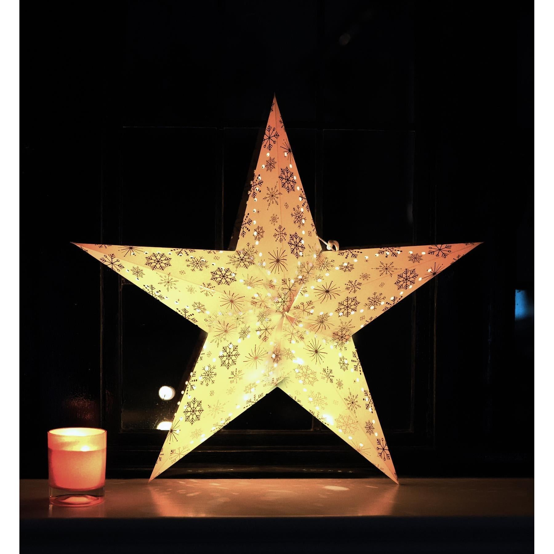 LED 60 cm Silver Snowflakes Hanging Paper Star by Geezy - The Magic Toy Shop