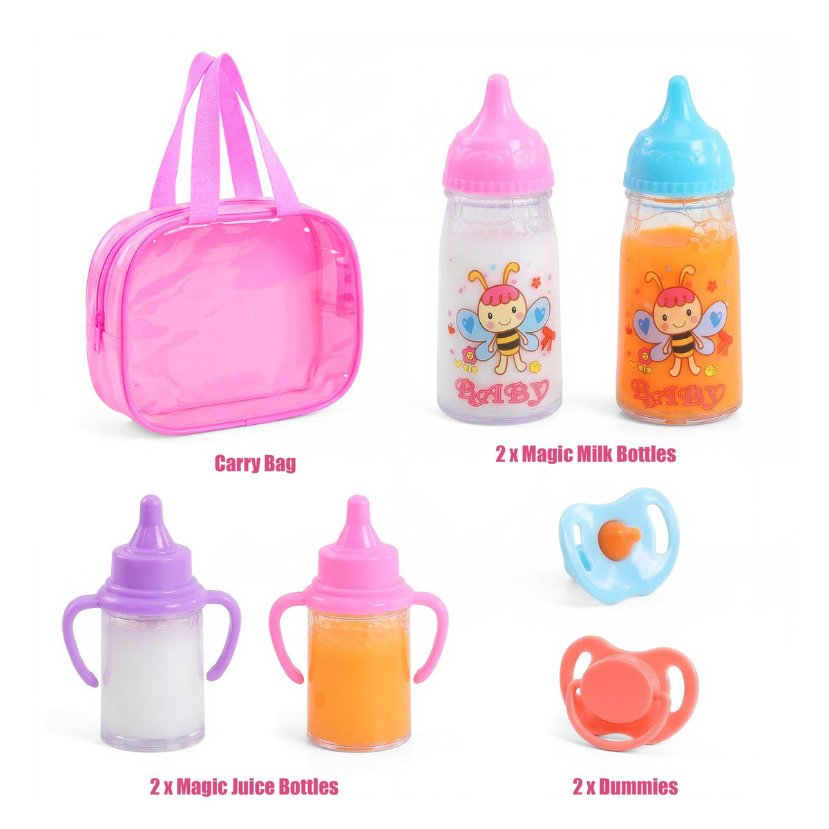 BiBi Doll 7-in-1 baby doll accessories set includes bottles, dummies and a carry bag
