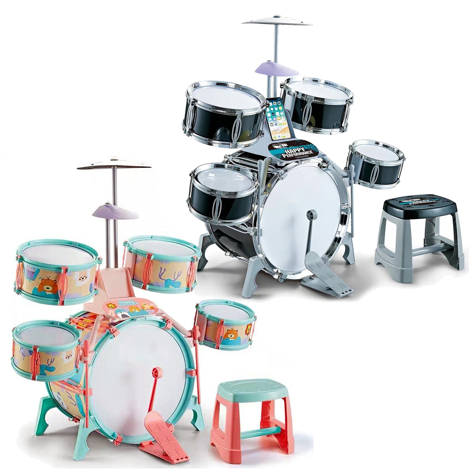 Pink and Green Multi functional Kids Jazz Drum Set by The Magic Toy Shop - The Magic Toy Shop