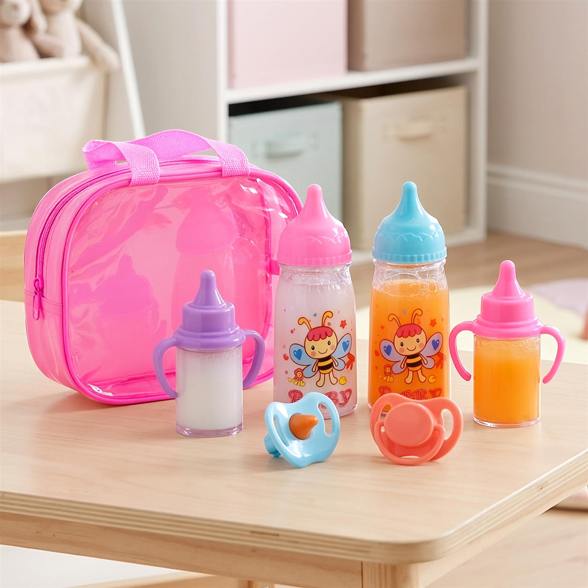 BiBi Doll 7-in-1 baby doll accessories set includes bottles, dummies and a carry bag