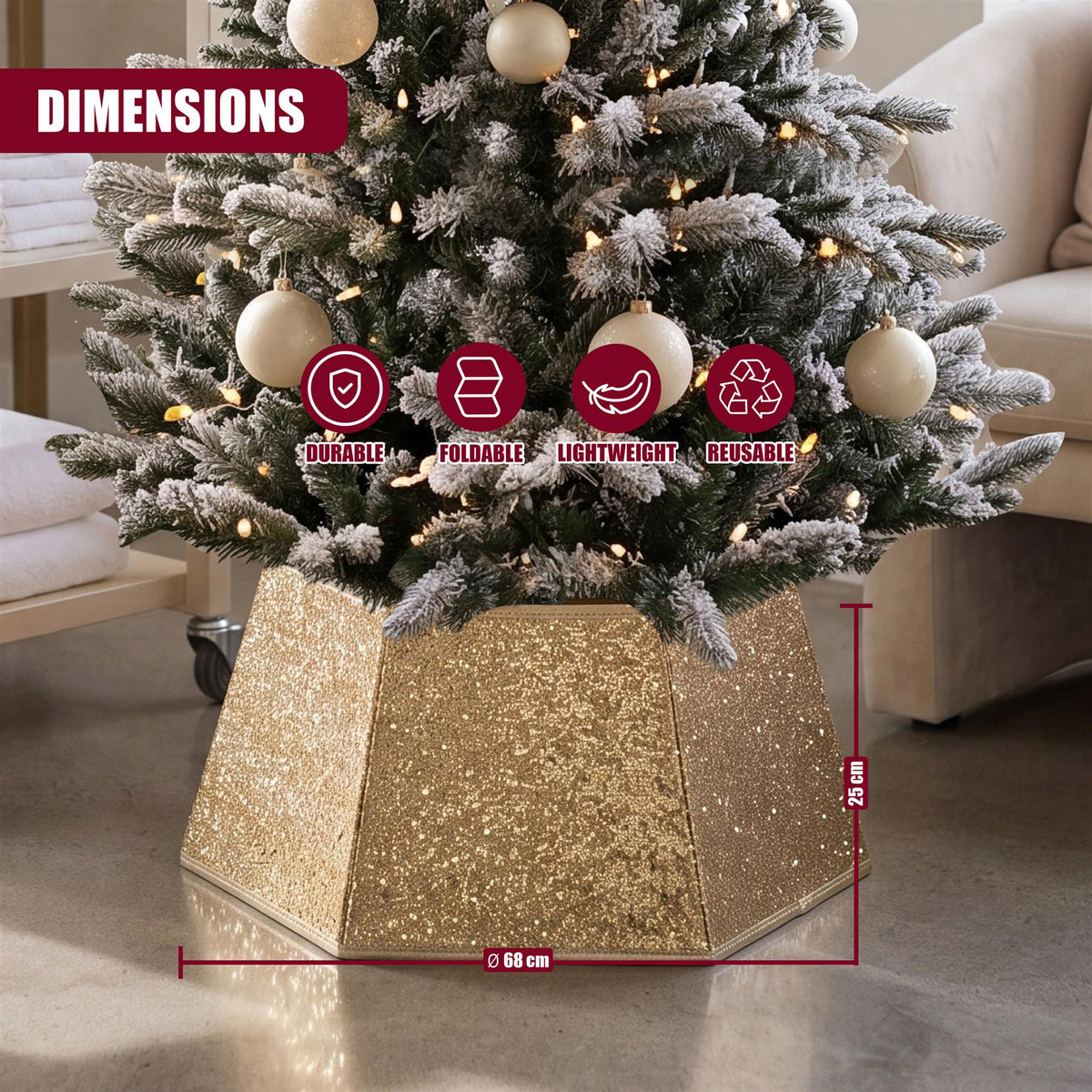 Golden Hexagonal Christmas Tree Skirt 27"