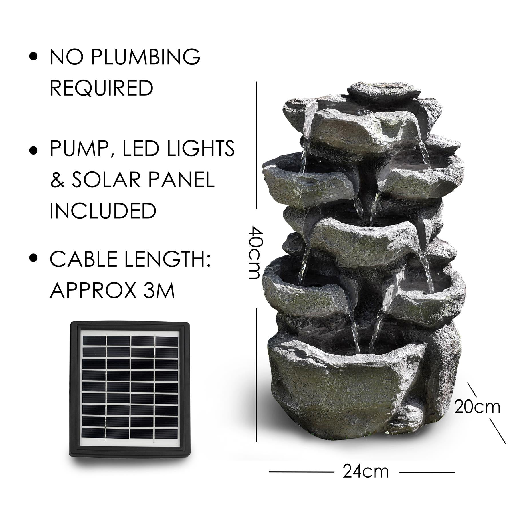 Rock Solar Water Feature Outdoor With LED by GEEZY - The Magic Toy Shop
