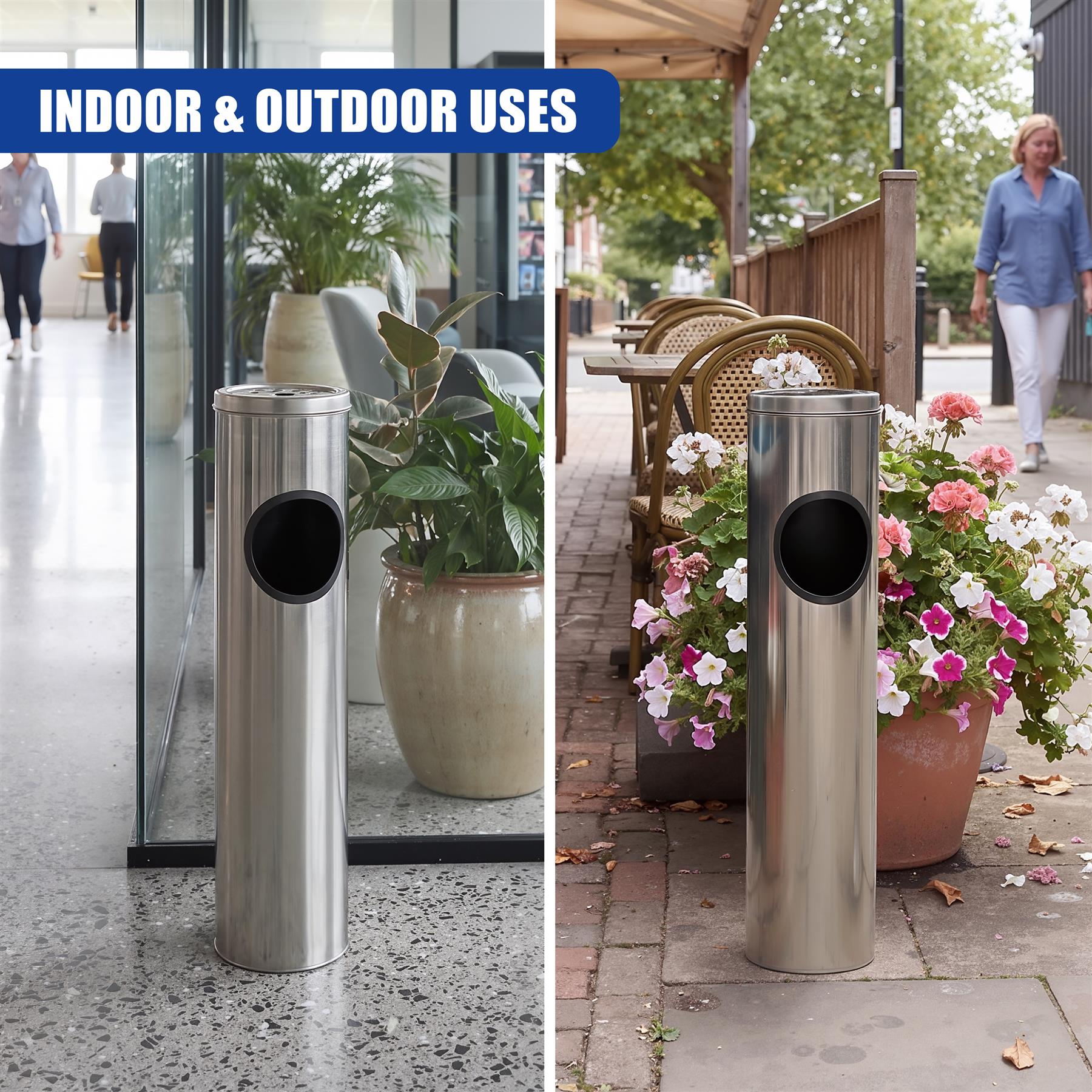 Free Standing Stainless Steel Outdoor Ashtray with Bin
