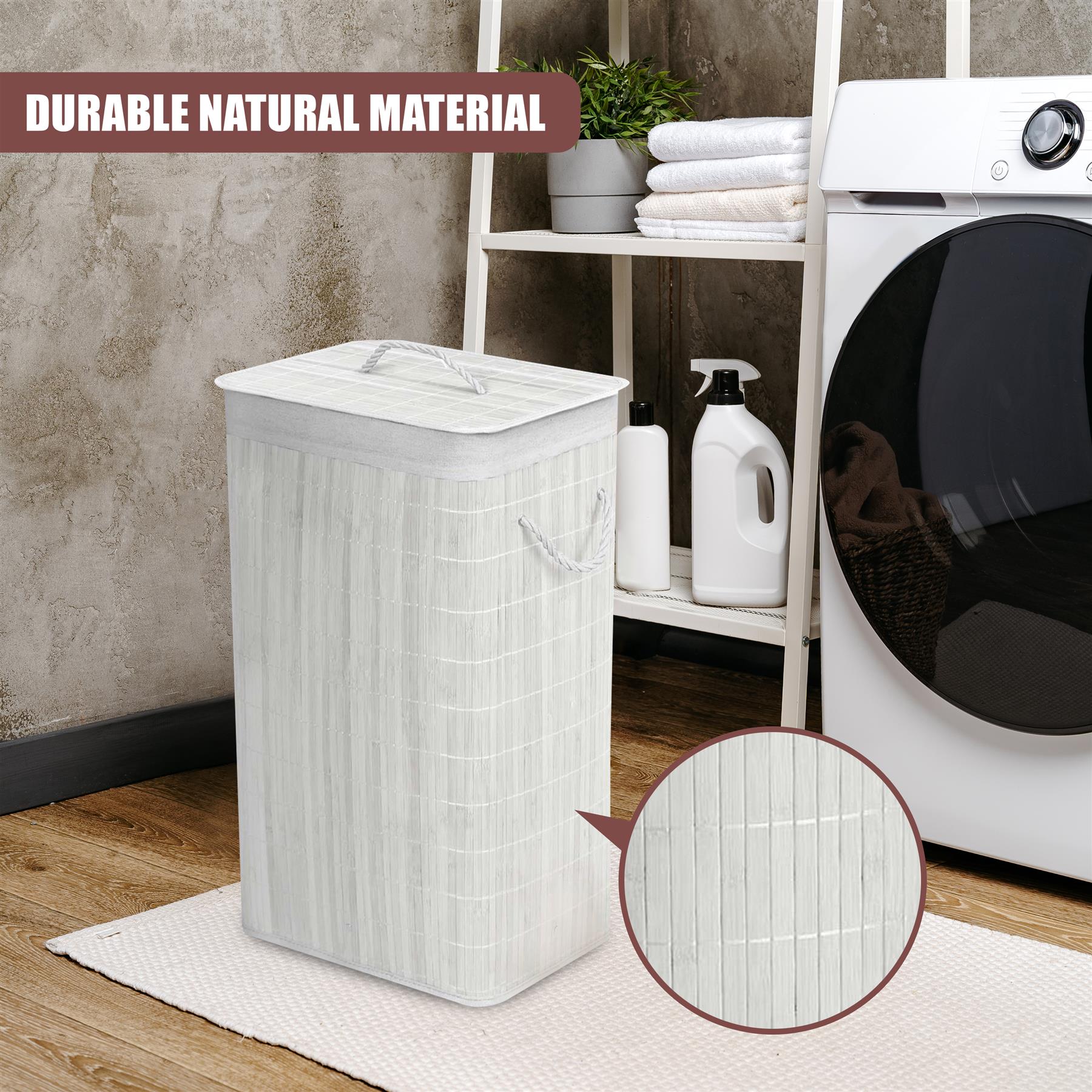Rectangular Bamboo Laundry Hamper with Lid, White by GEEZY - The Magic Toy Shop