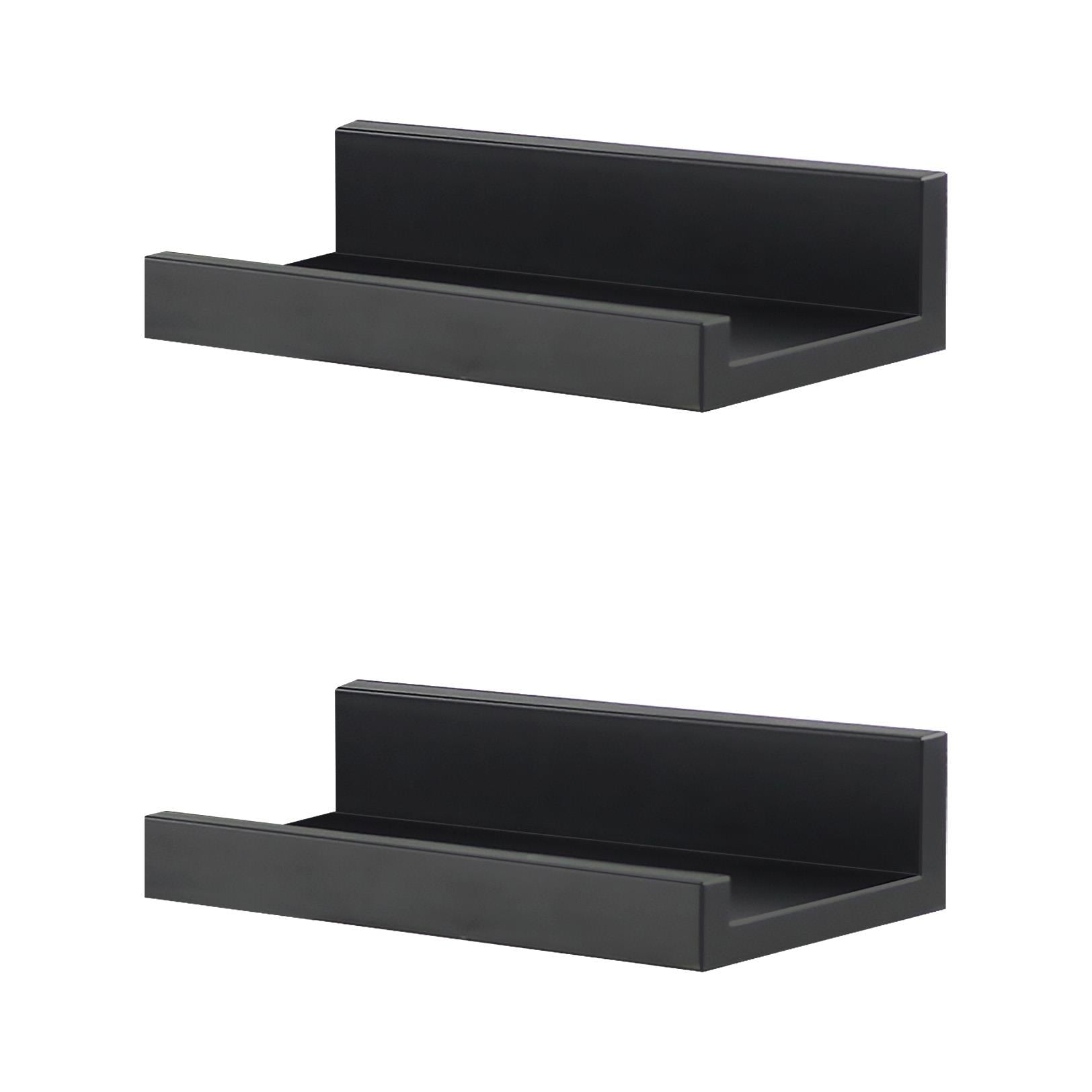A pair of black wall shelves with a modern design, featuring a clean and minimalist appearance. - The Magic Toy Shop