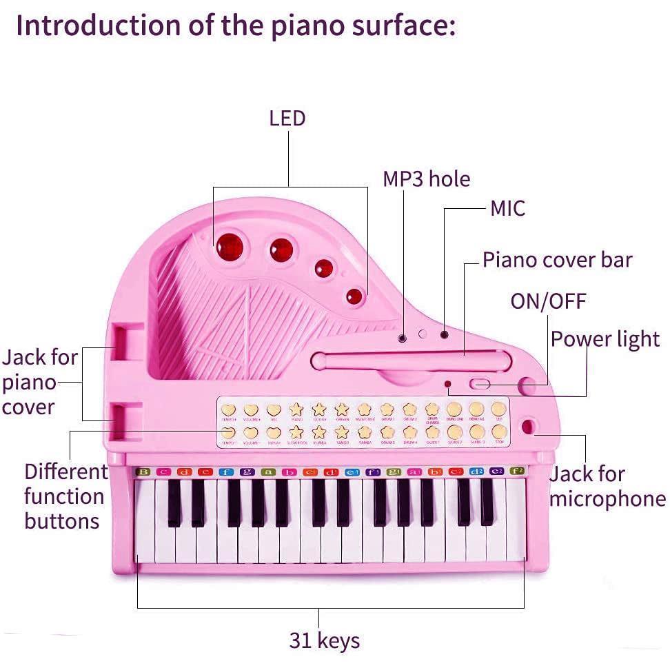 Pink Electronic Piano With Microphone and Stool by The Magic Toy Shop - The Magic Toy Shop
